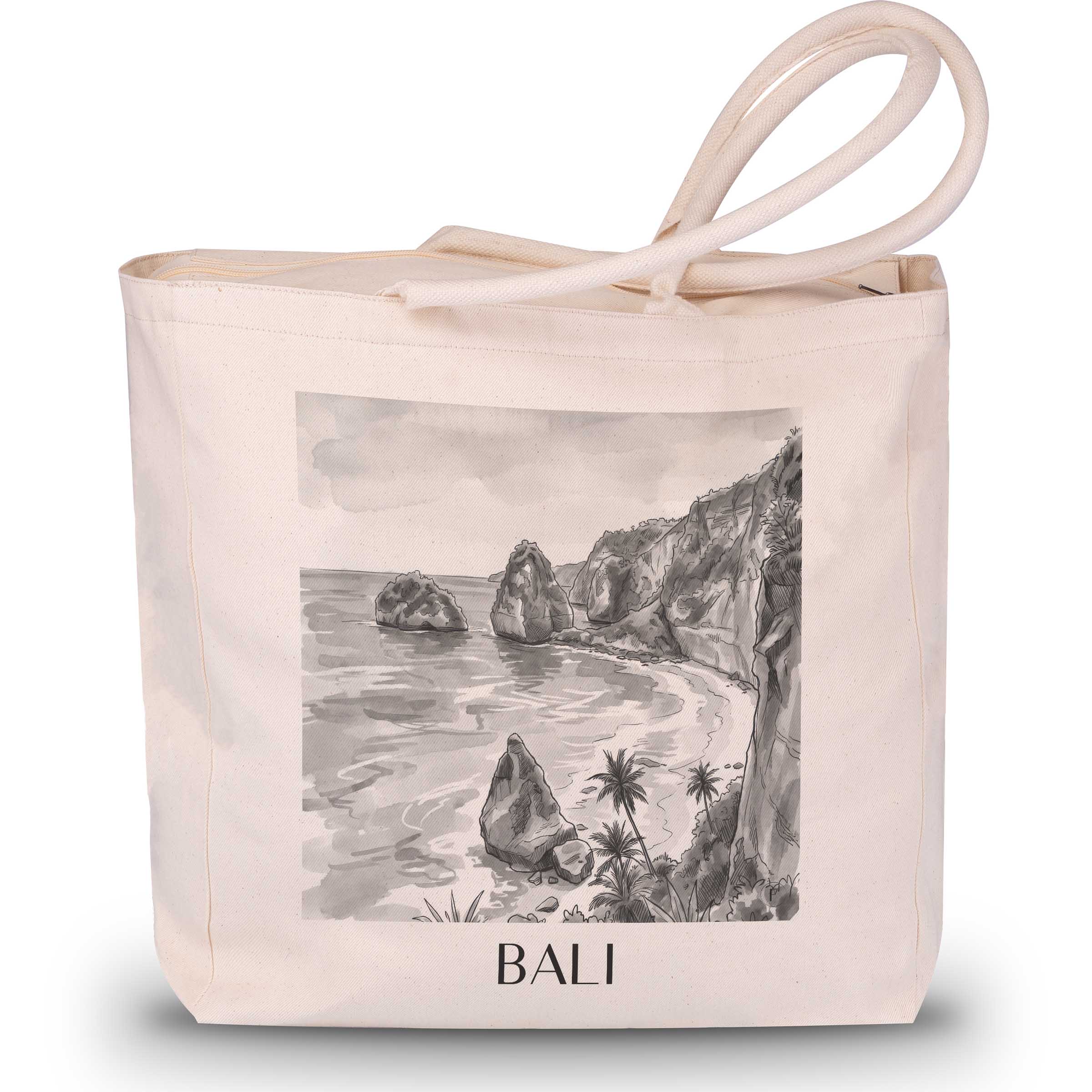 Bali - Indonesien Tote Bag - Einkaufstasche im Aquarell Schwarz-Weiß Stil - favplace