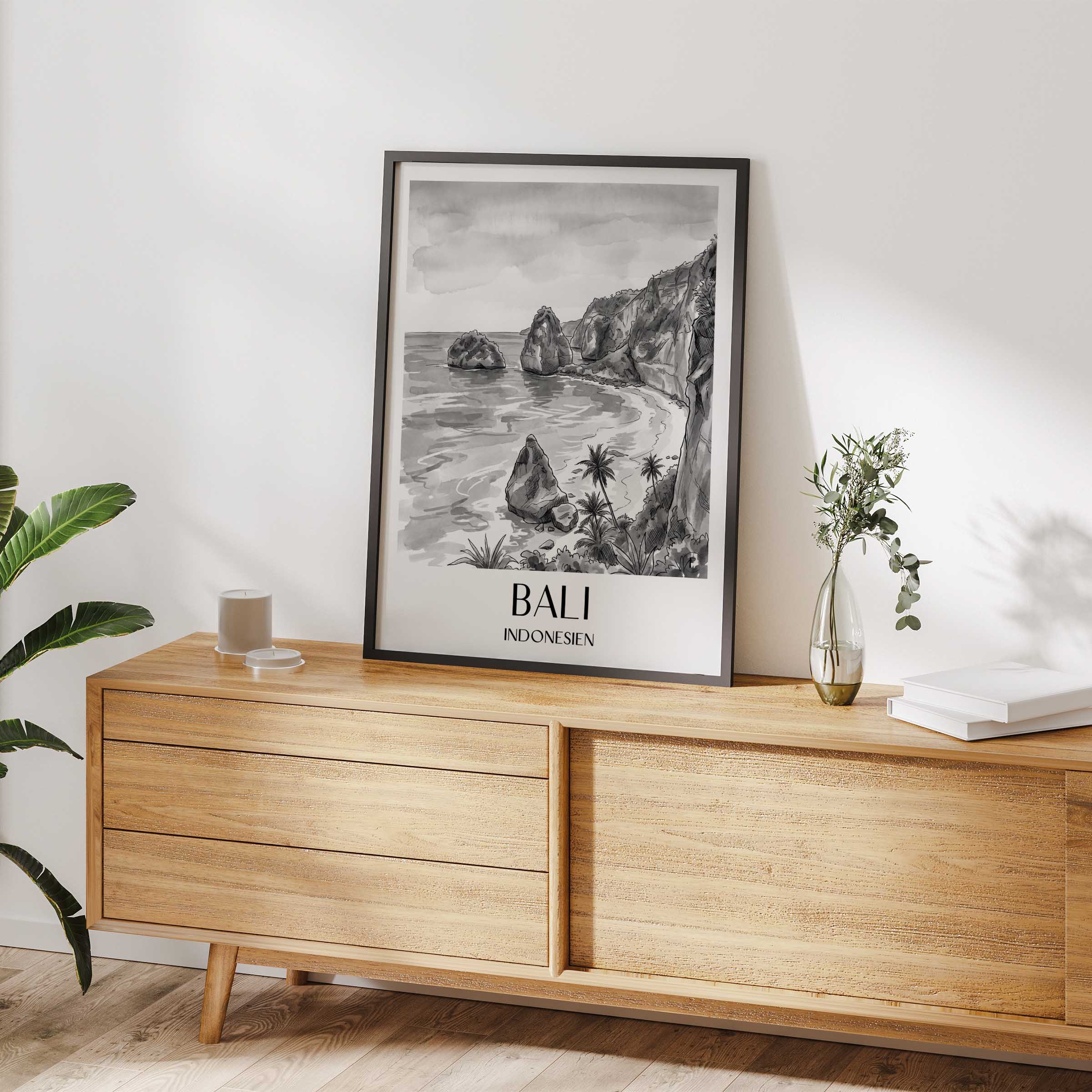 bali-indonesien-poster-aquarell-schwarz-weiss