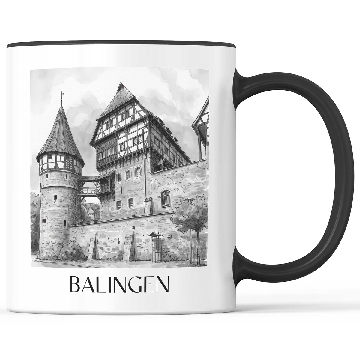 balingen-deutschland-kaffeebecher-aquarell-schwarz-weiss
