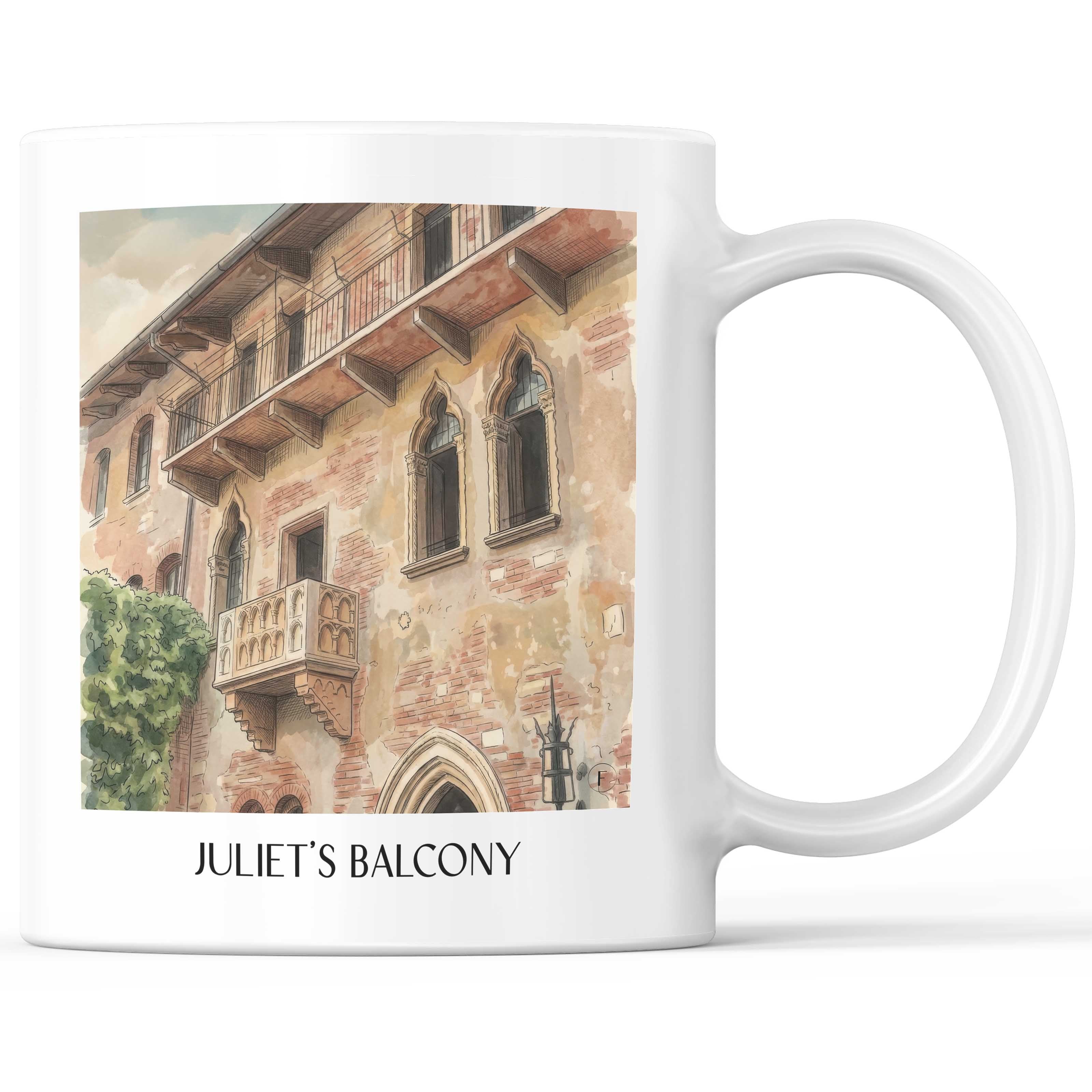 Balkon der Julia Kaffeebecher - Verona - Italien Becher - Kaffeetasse im Aquarell Stil - favplace
