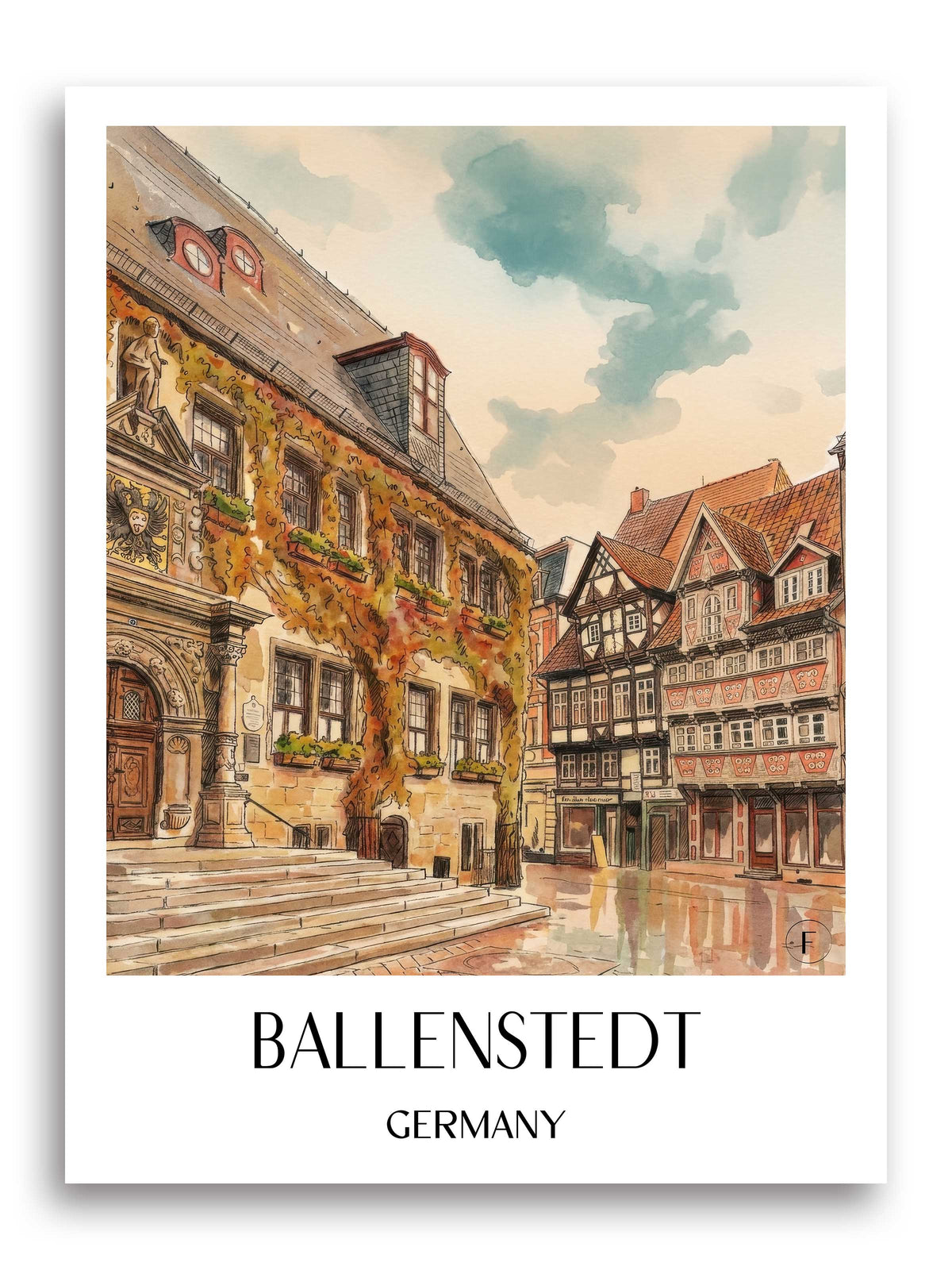 Ballenstedt Poster - Harz - Deutschland Kunstdruck - Aquarell von A4 bis A1 - favplace