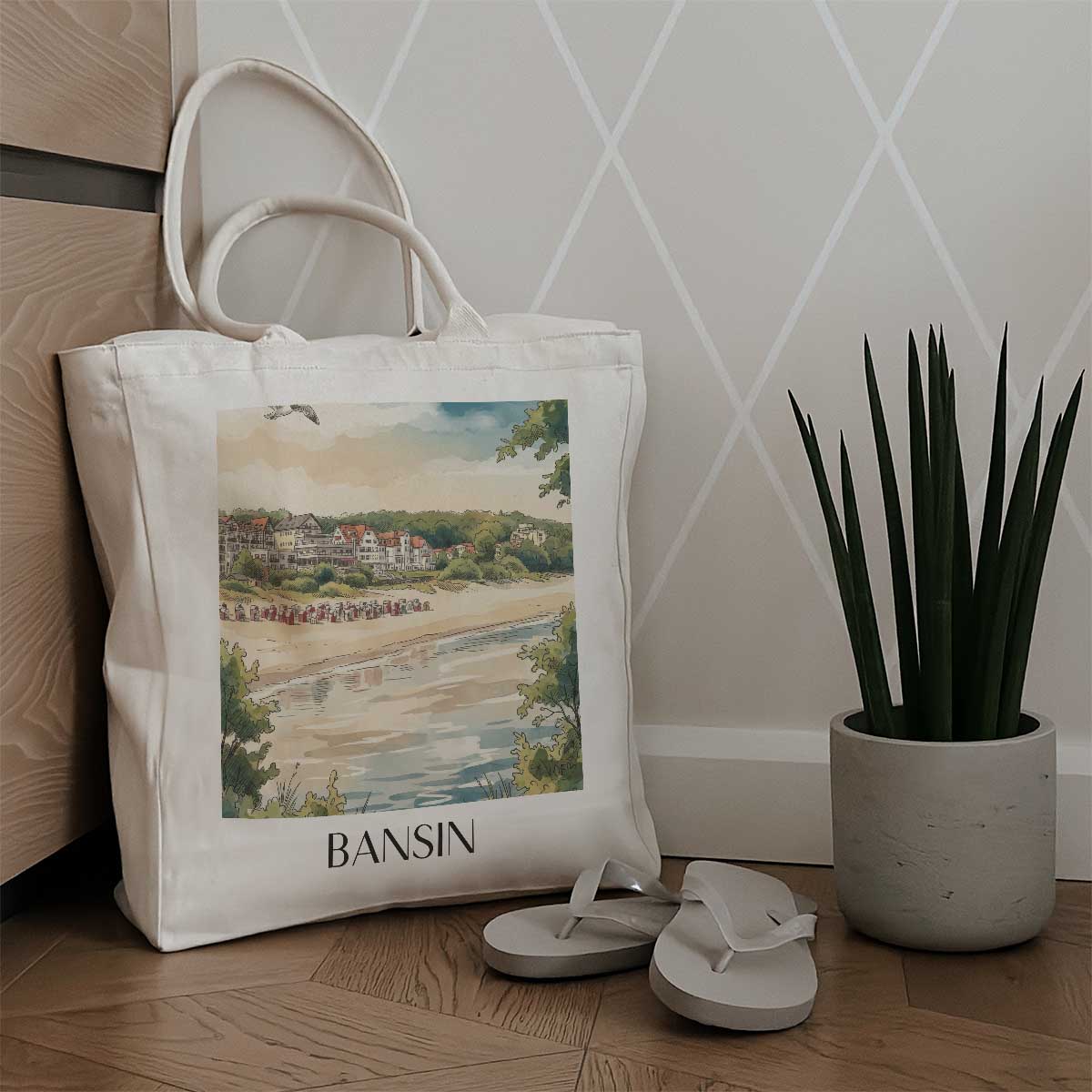 bansin-usedom-deutschland-einkaufstasche-aquarell