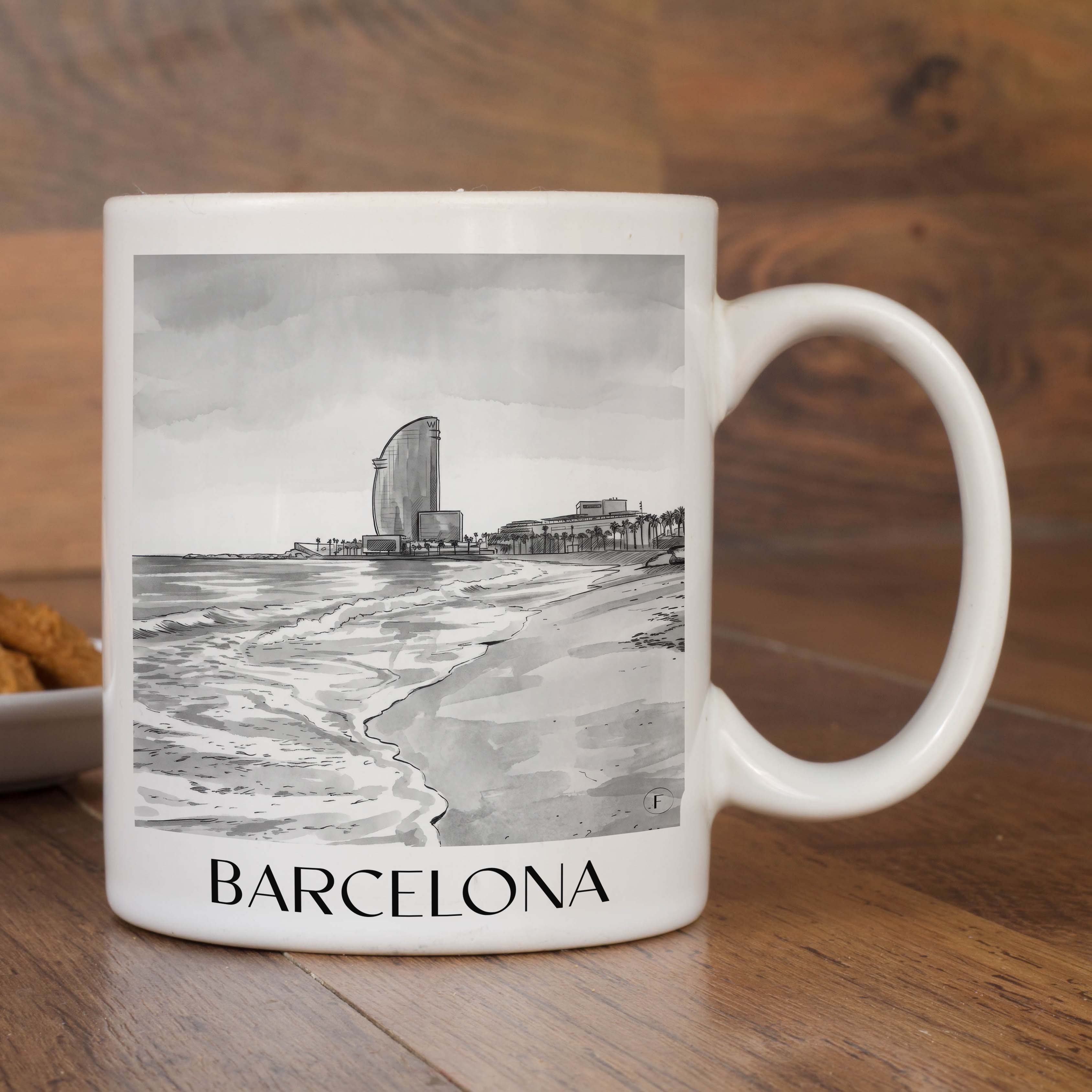 barcelona-spanien-spanien-kaffeebecher-aquarell-schwarz-weiss