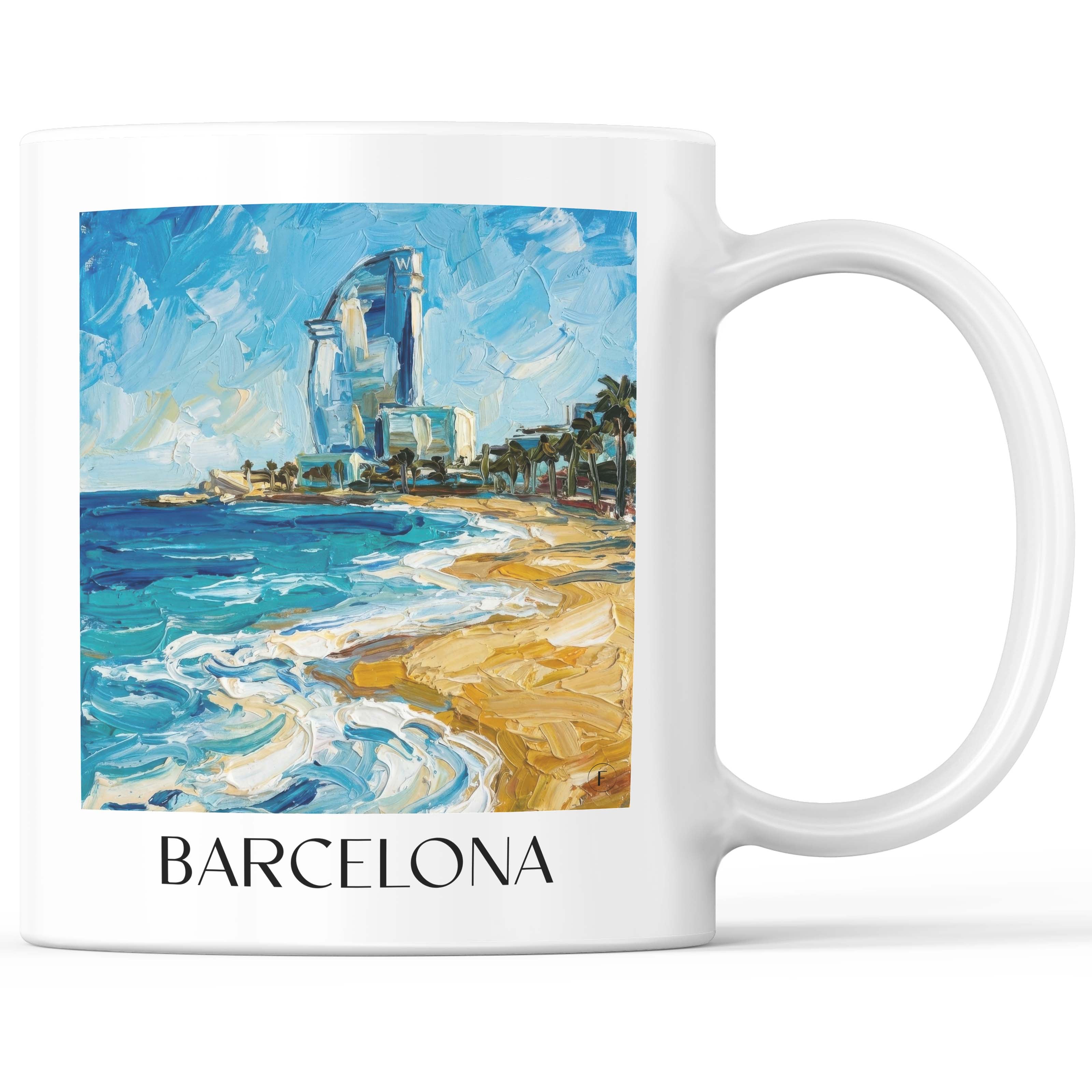 Barcelona Kaffeebecher - Spanien - Spanien Becher - Kaffeetasse im Ölgemälde Stil - favplace