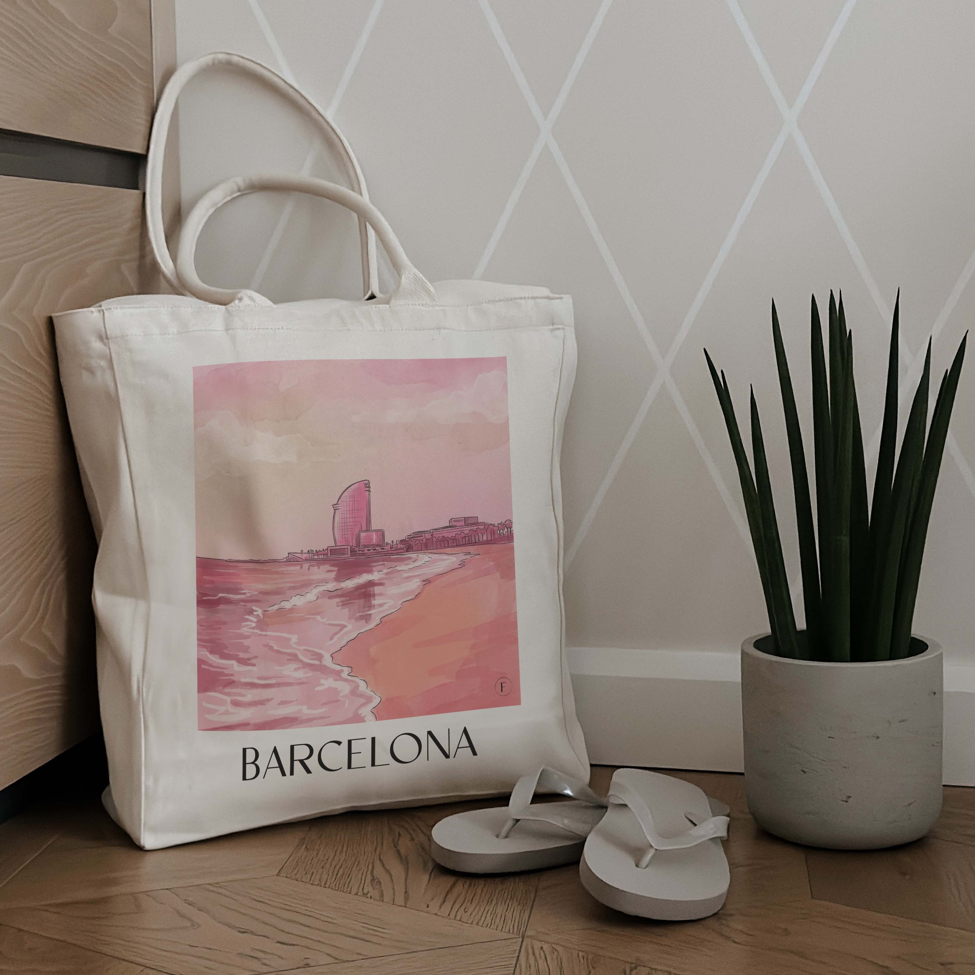 barcelona-spanien-spanien-einkaufstasche-aquarell-pink-rosa