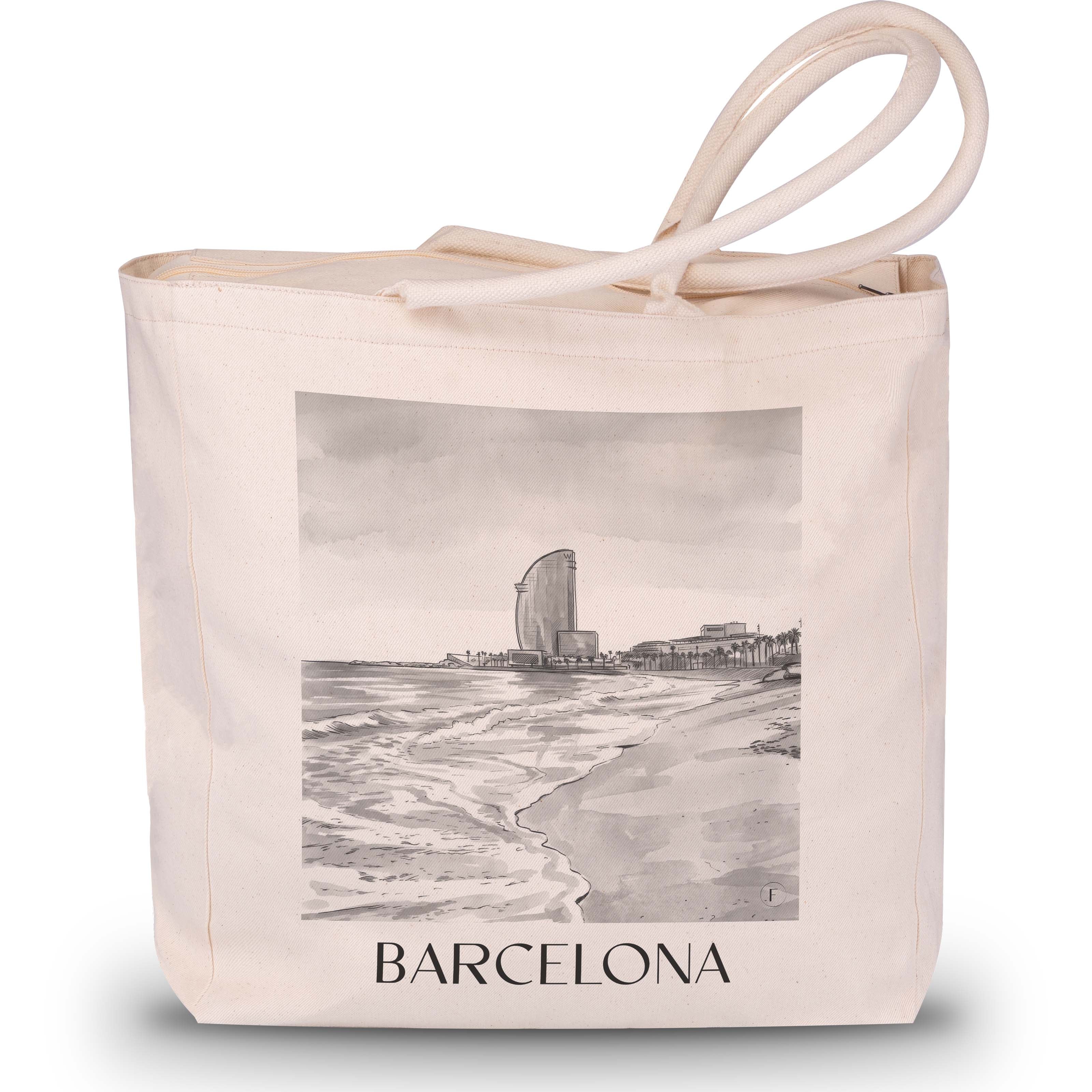 Barcelona Shopping Tasche - Spanien - Spanien Tote Bag - Einkaufstasche im Aquarell Schwarz-Weiß Stil - favplace