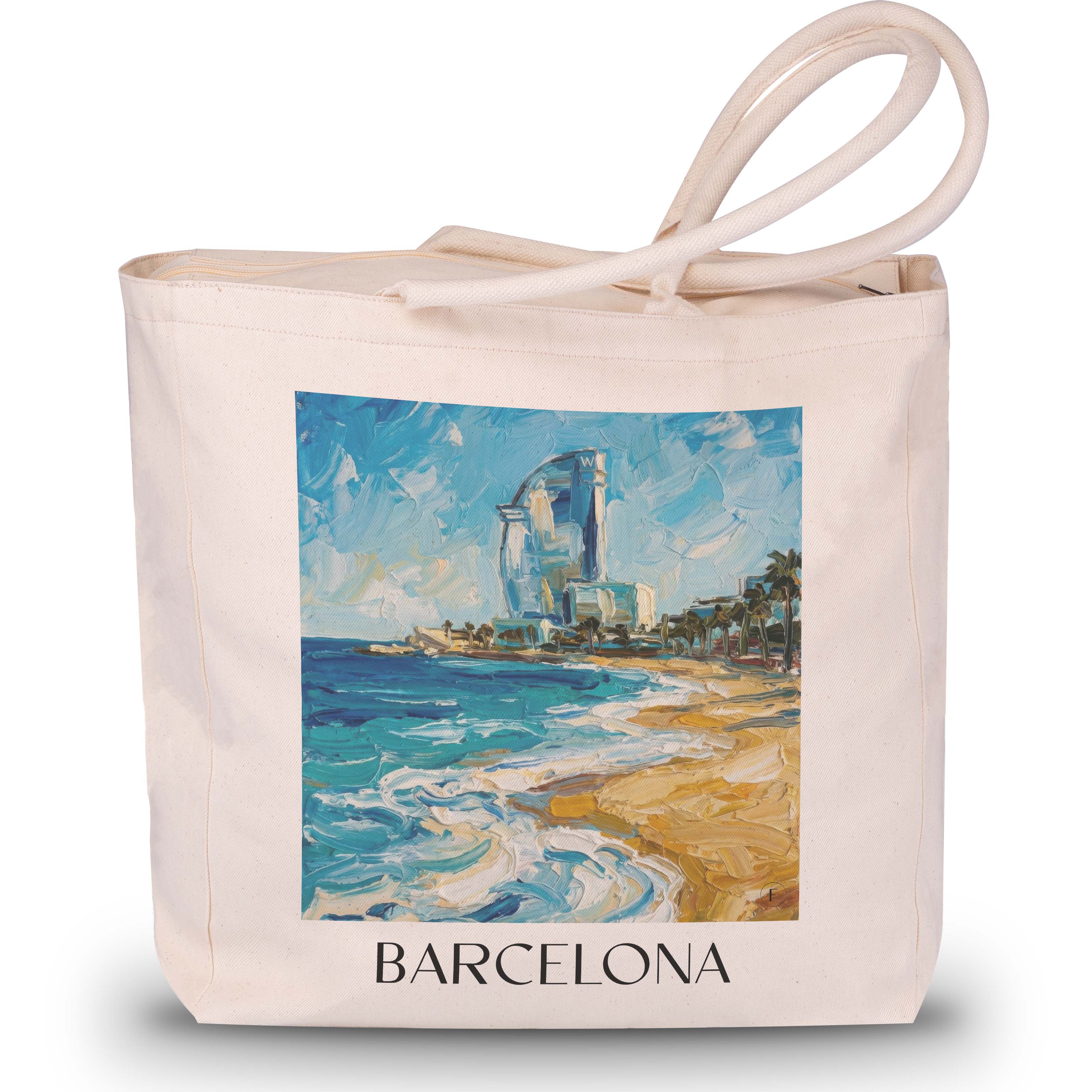 barcelona-spanien-spanien-einkaufstasche-oil-painting-oelgemaelde