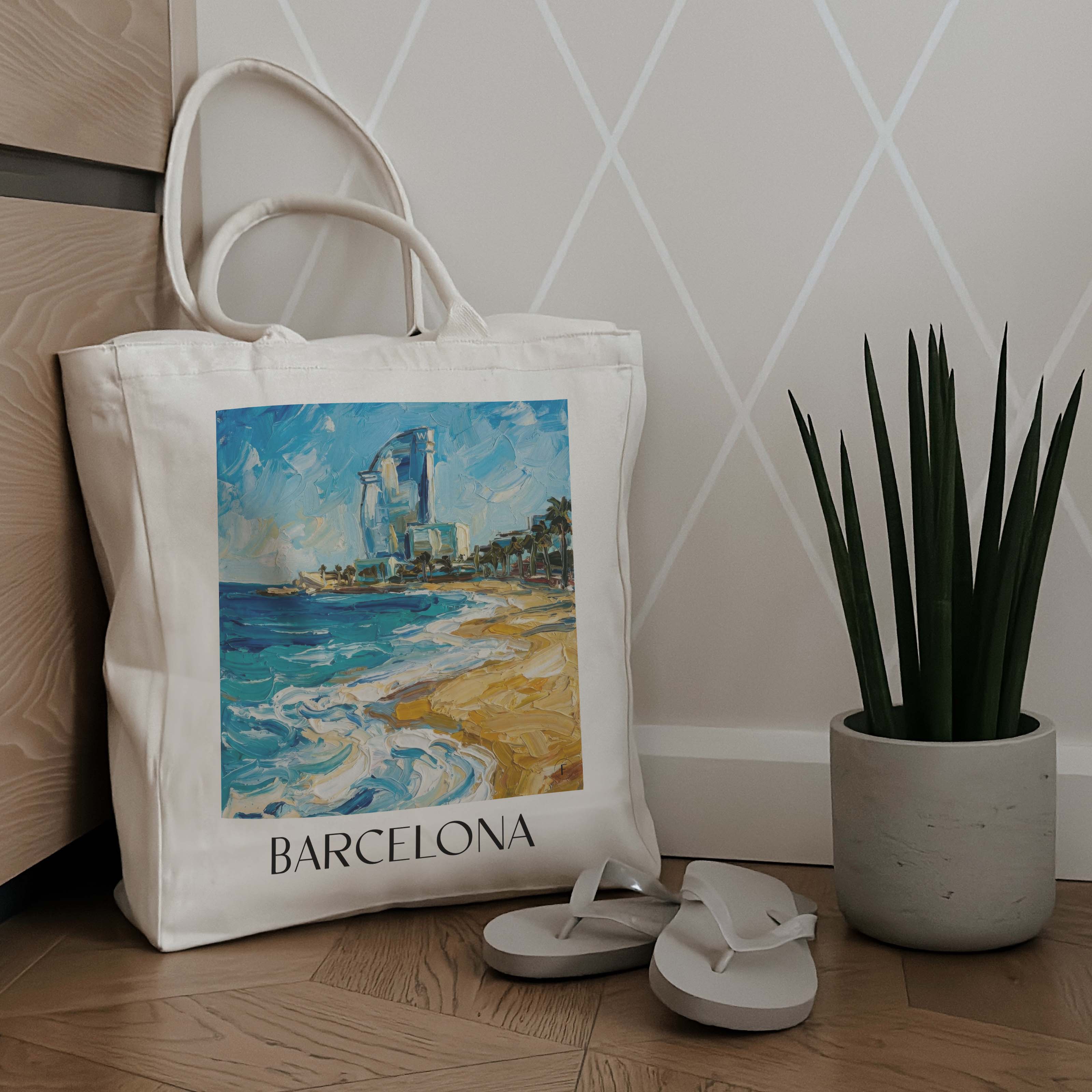 barcelona-spanien-spanien-einkaufstasche-oil-painting-oelgemaelde