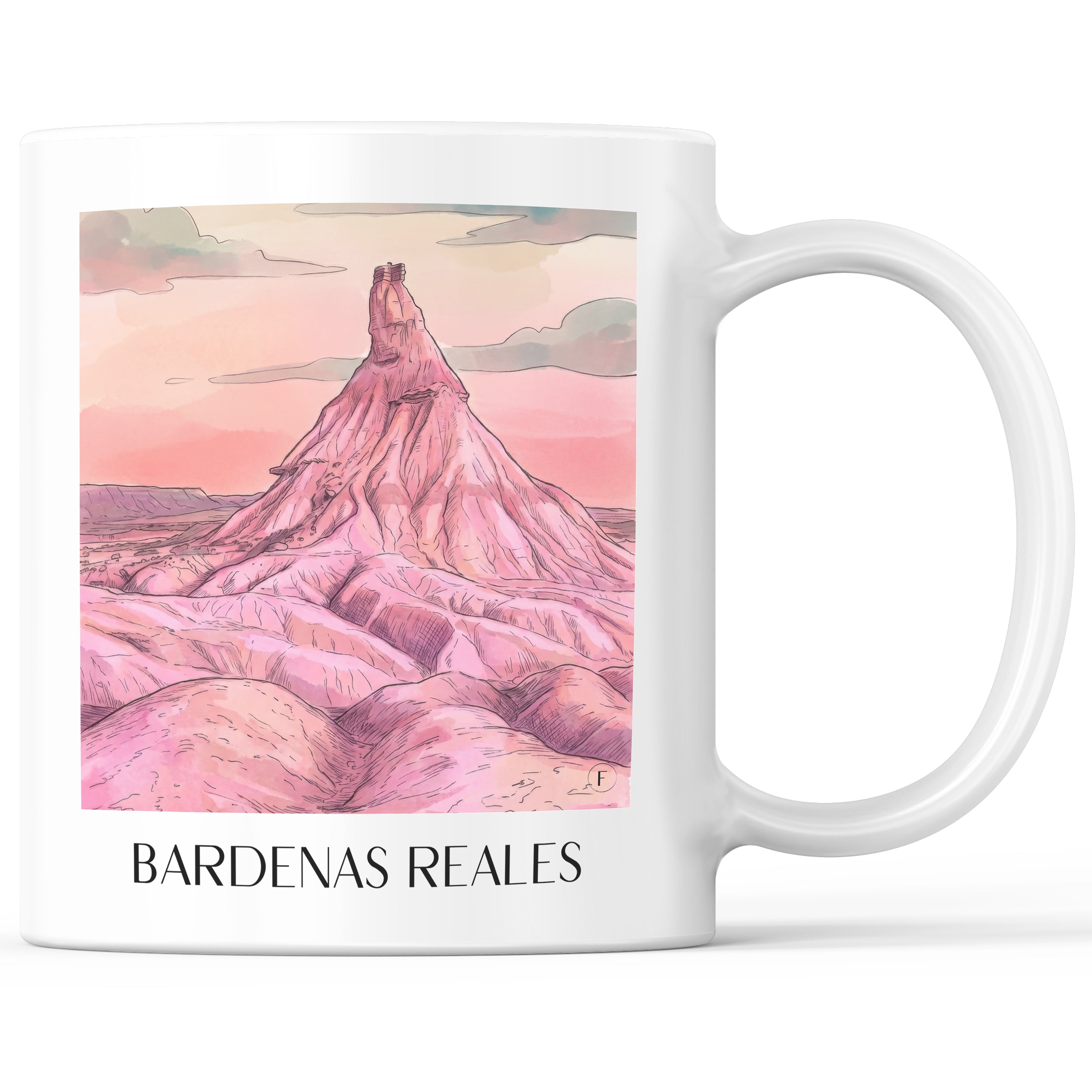 Bardenas Reales Kaffeebecher - Spanien - Spanien Becher - Kaffeetasse im Aquarell Pink Stil - favplace