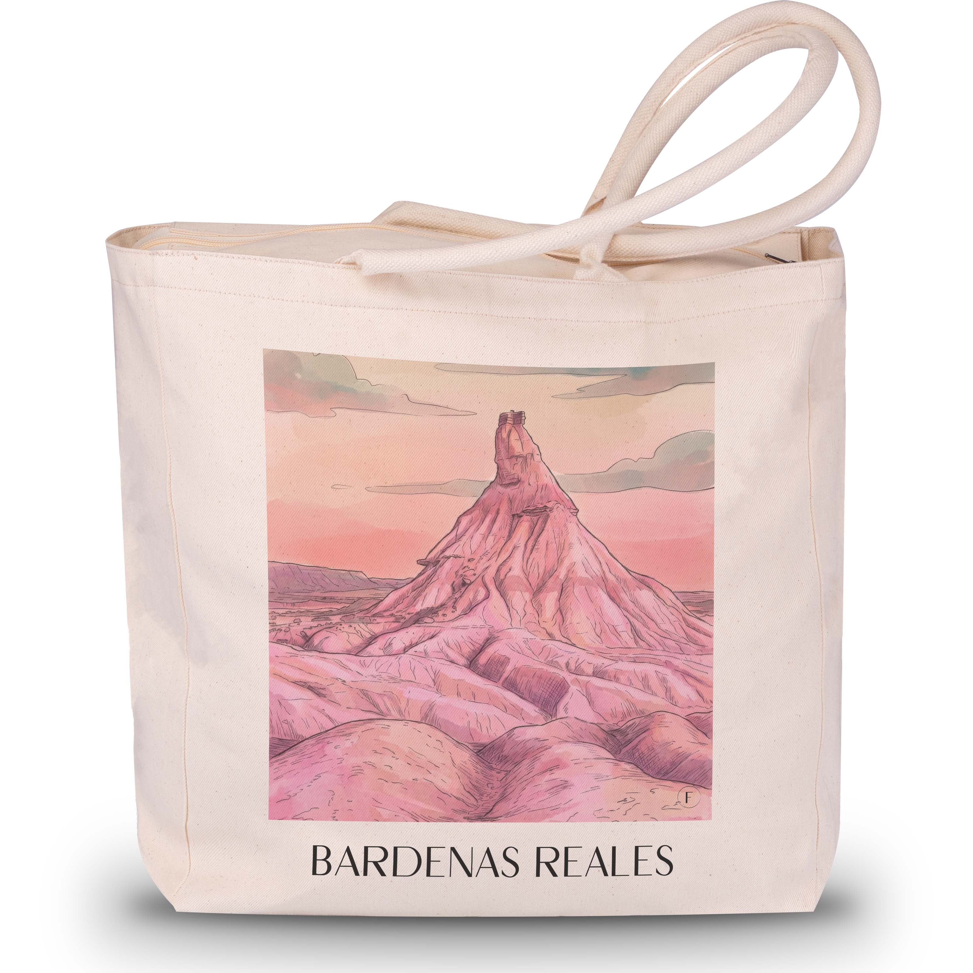 bardenas-reales-spanien-spanien-einkaufstasche-aquarell-pink-rosa