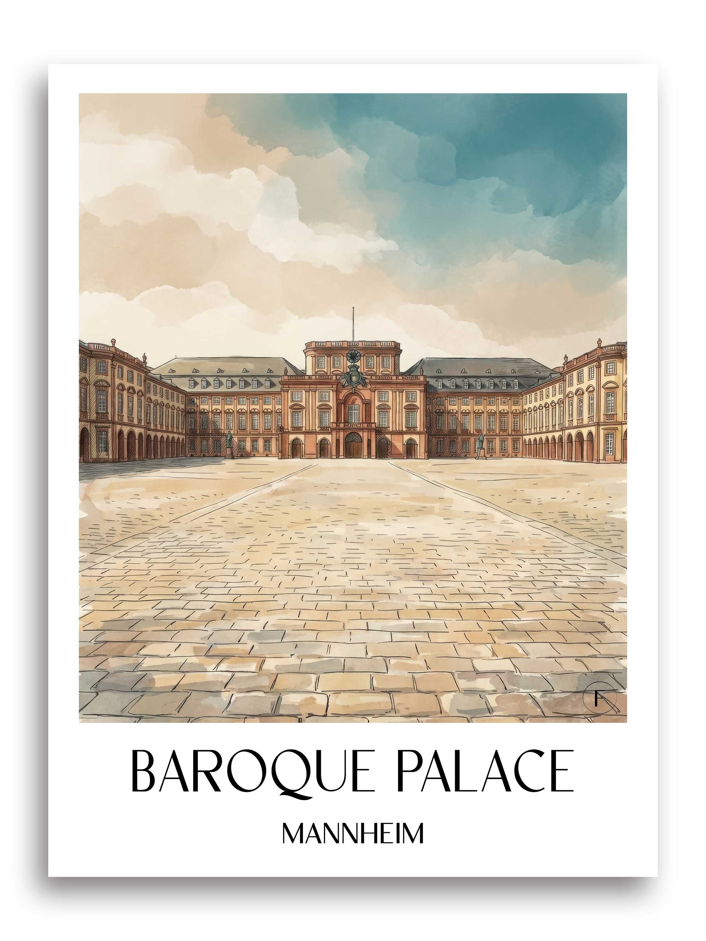 Barockschloss Poster - Mannheim - Deutschland Kunstdruck - Aquarell von A4 bis A1 - favplace
