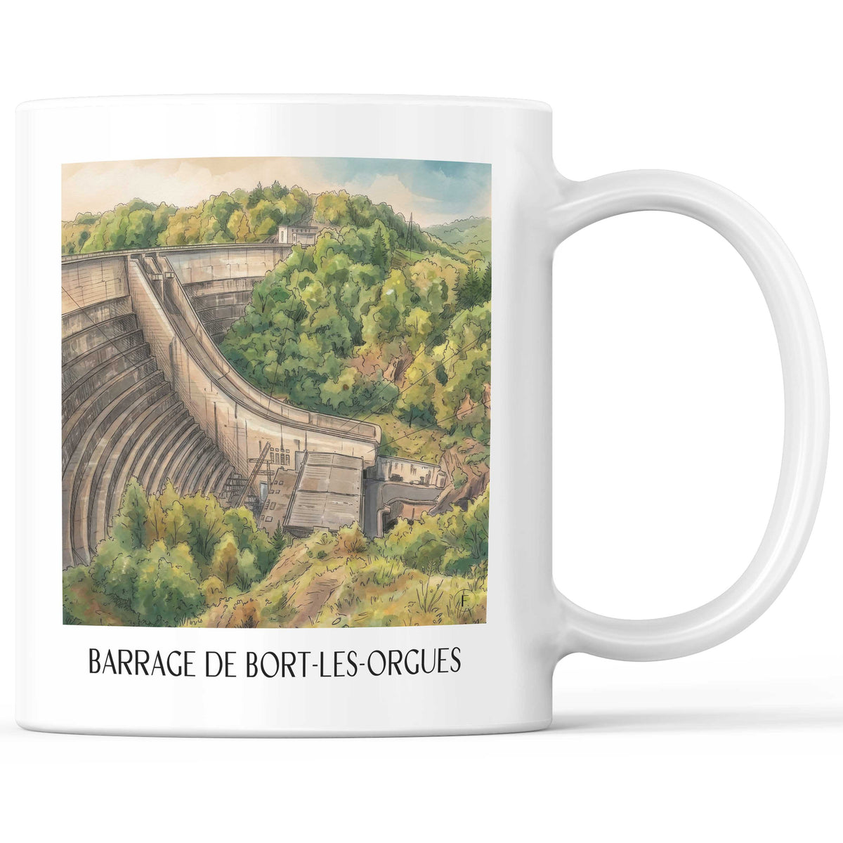 Barrage de Bort-les-Orgues Kaffeebecher - Corrèze - Frankreich Becher - Kaffeetasse im Aquarell Stil - favplace