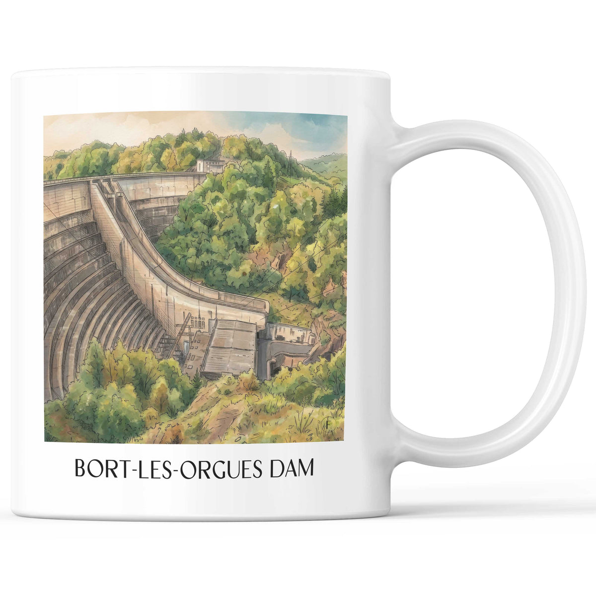 Barrage de Bort-les-Orgues Kaffeebecher - Corrèze - Frankreich Becher - Kaffeetasse im Aquarell Stil - favplace
