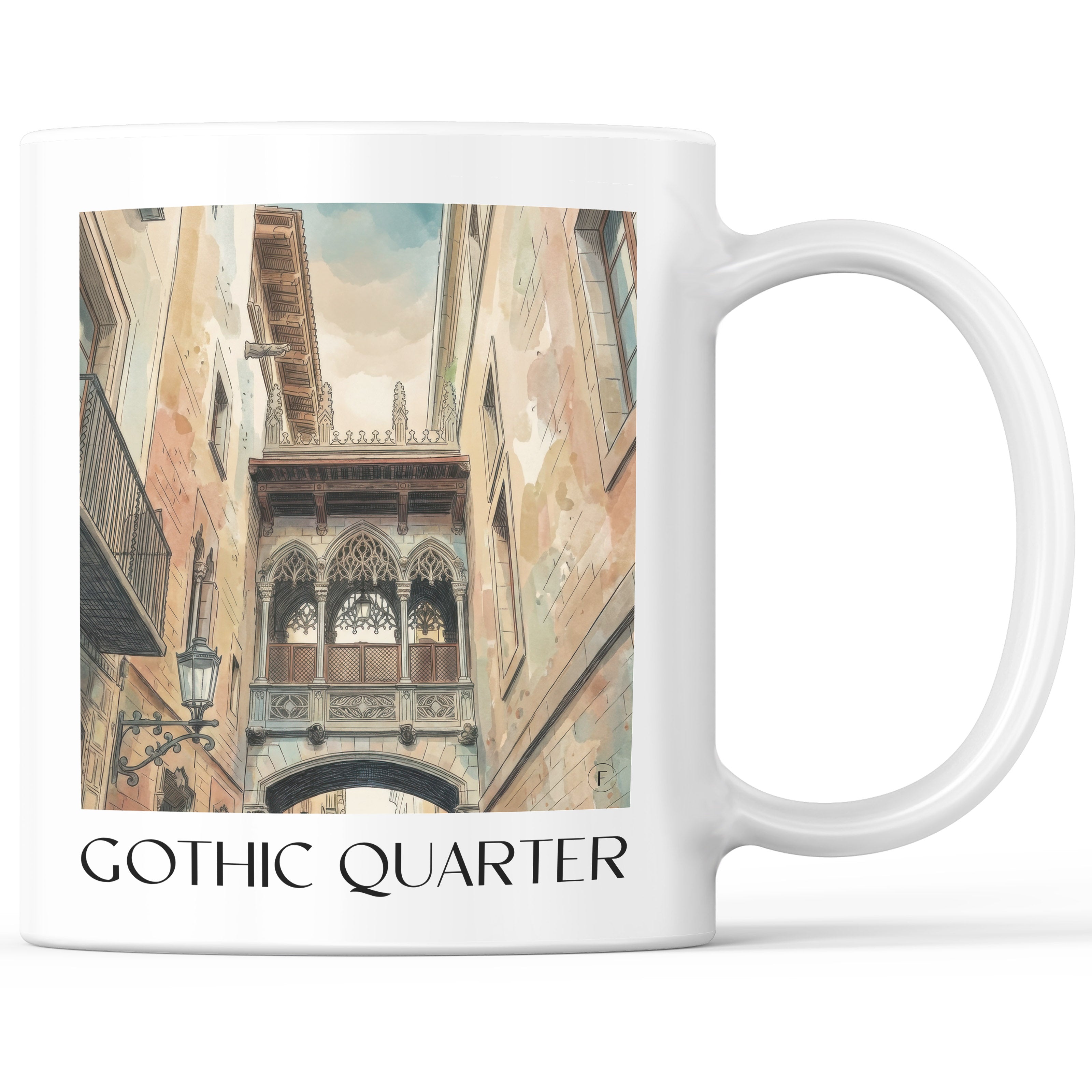 Barri Gòtic Kaffeebecher - Barcelona - Spanien Becher - Kaffeetasse im Aquarell Stil - favplace