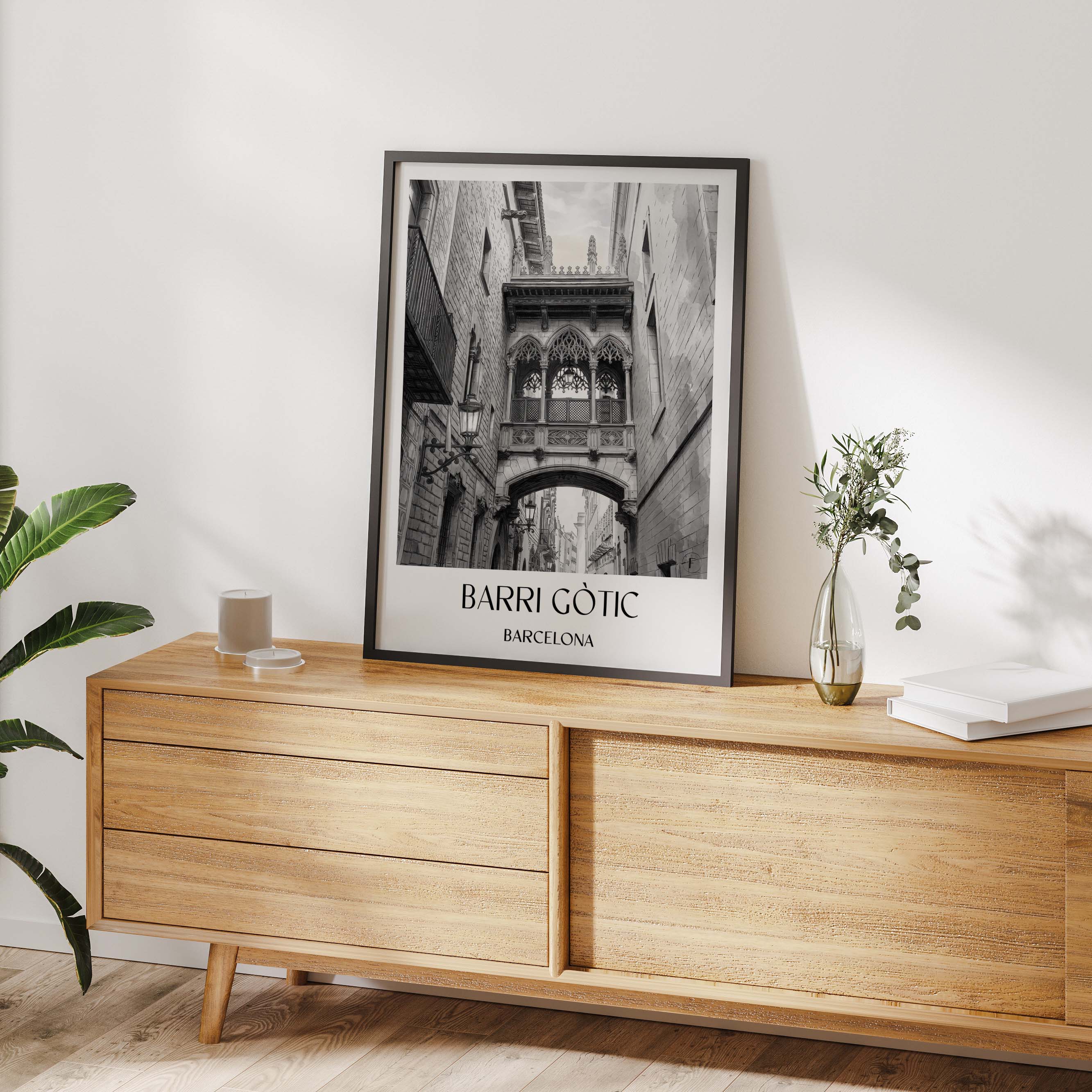 barri-gòtic-barcelona-spanien-poster-aquarell-schwarz-weiss