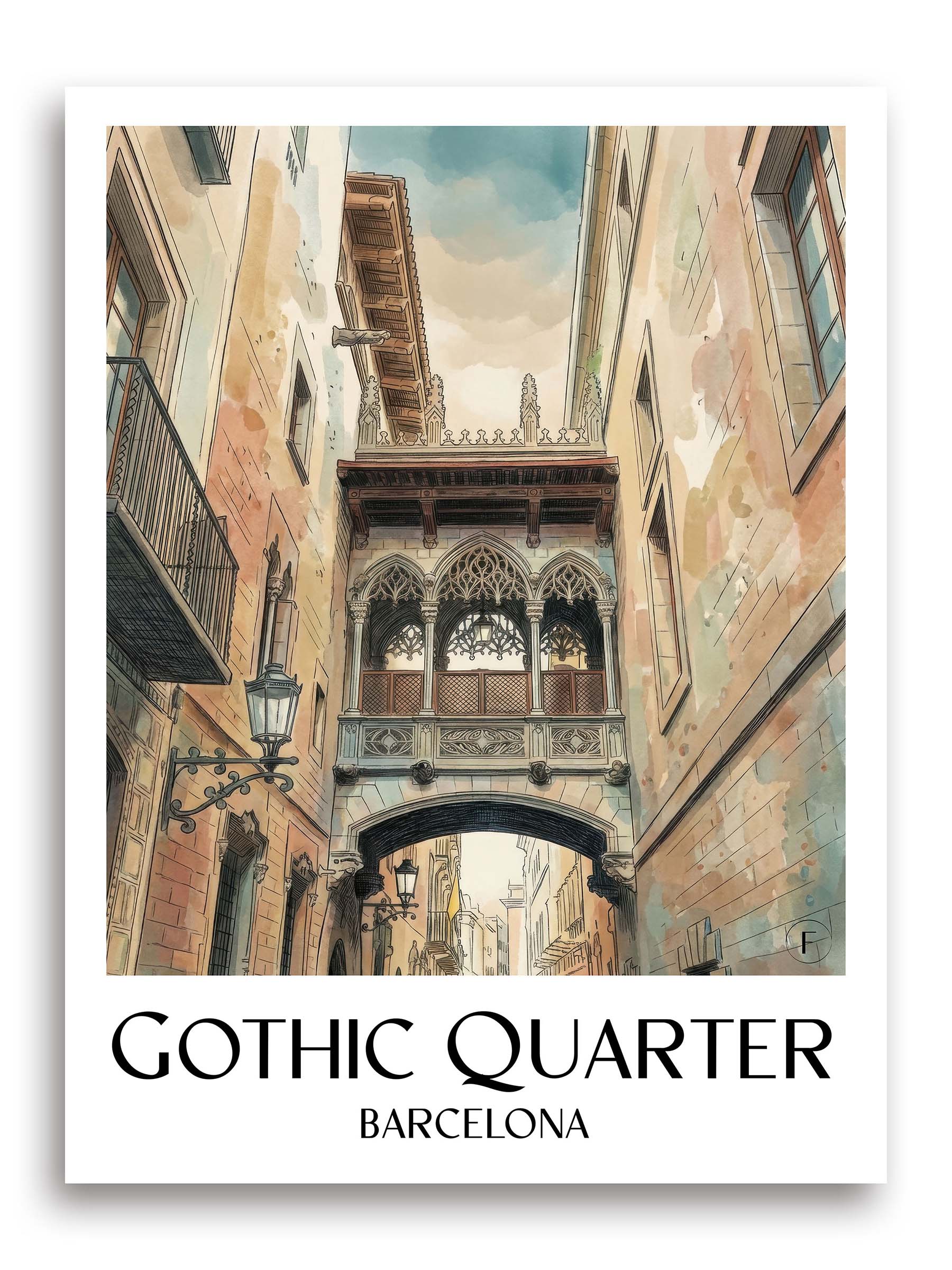 Barri Gòtic Poster - Barcelona - Spanien Kunstdruck - Aquarell von A4 bis A1 - favplace