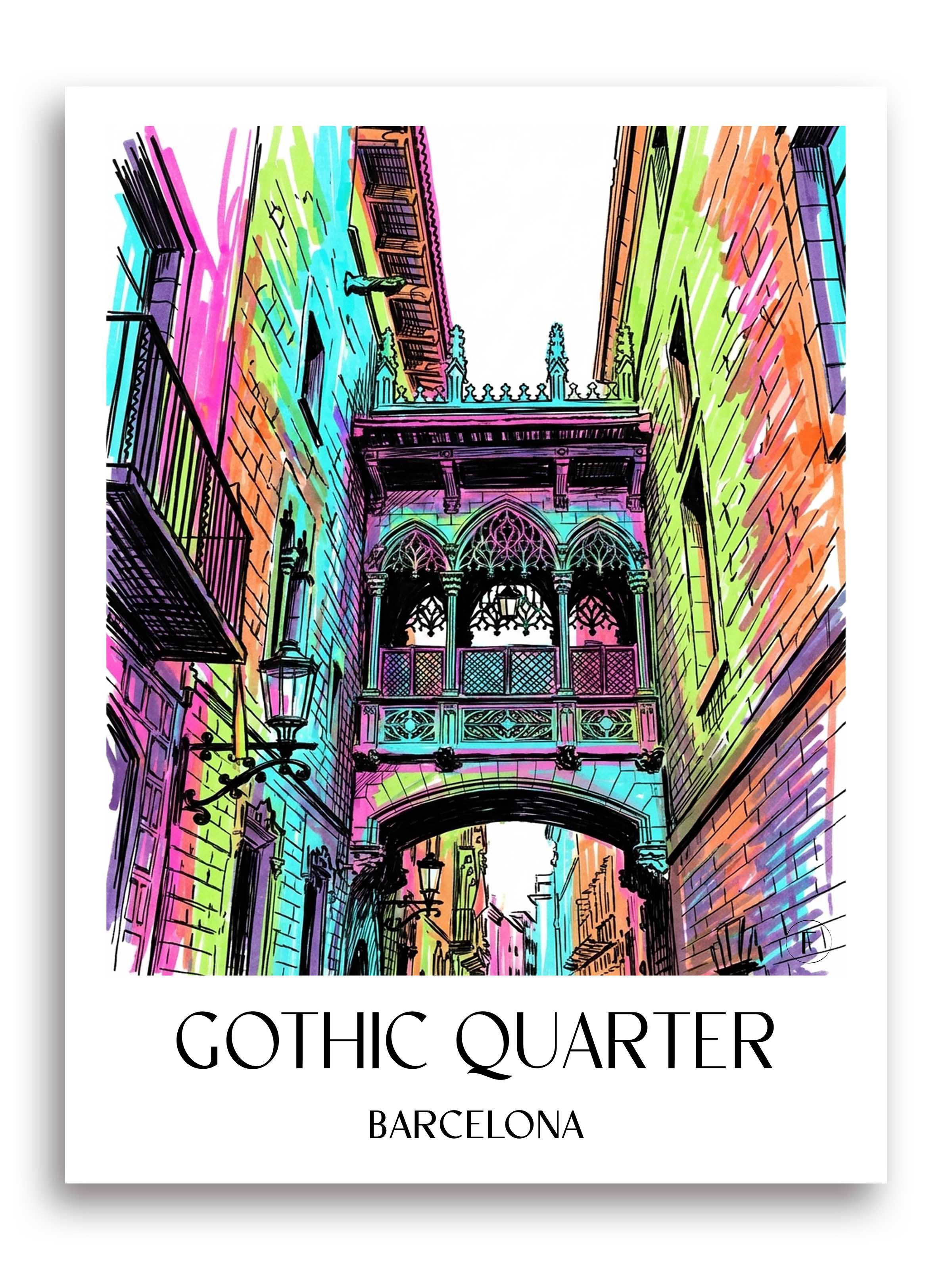 Barri Gòtic Poster - Barcelona - Spanien Kunstdruck - Tag Graffiti von A4 bis A1 - favplace