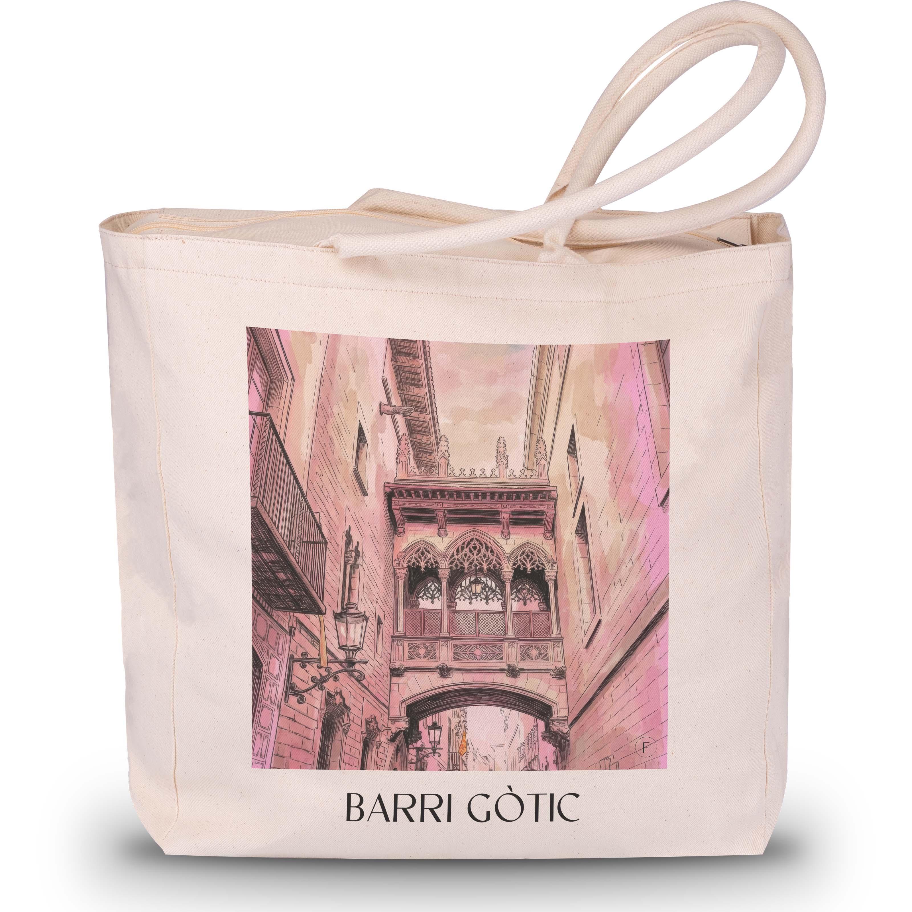 barri-gòtic-barcelona-spanien-einkaufstasche-aquarell-pink-rosa