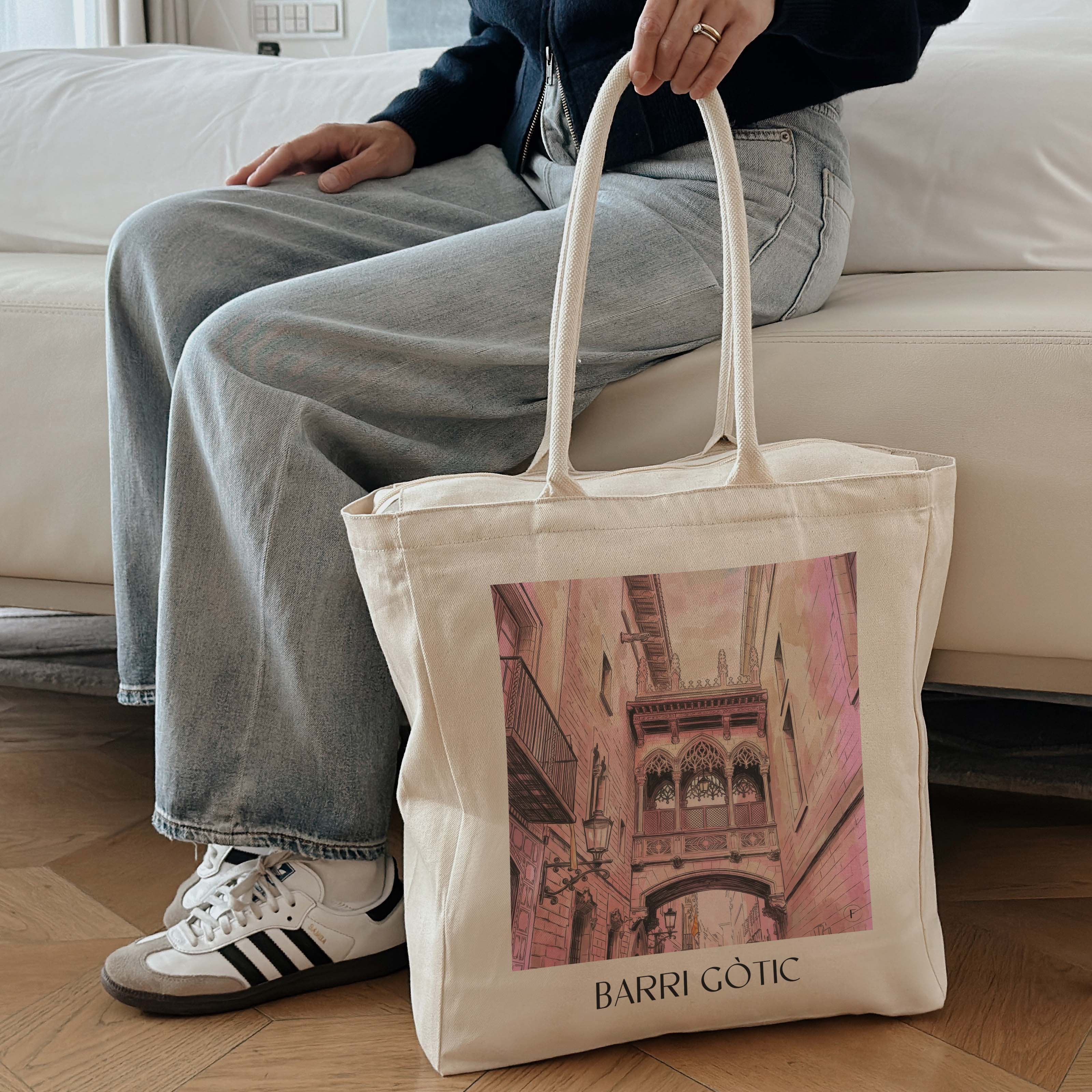 barri-gòtic-barcelona-spanien-einkaufstasche-aquarell-pink-rosa