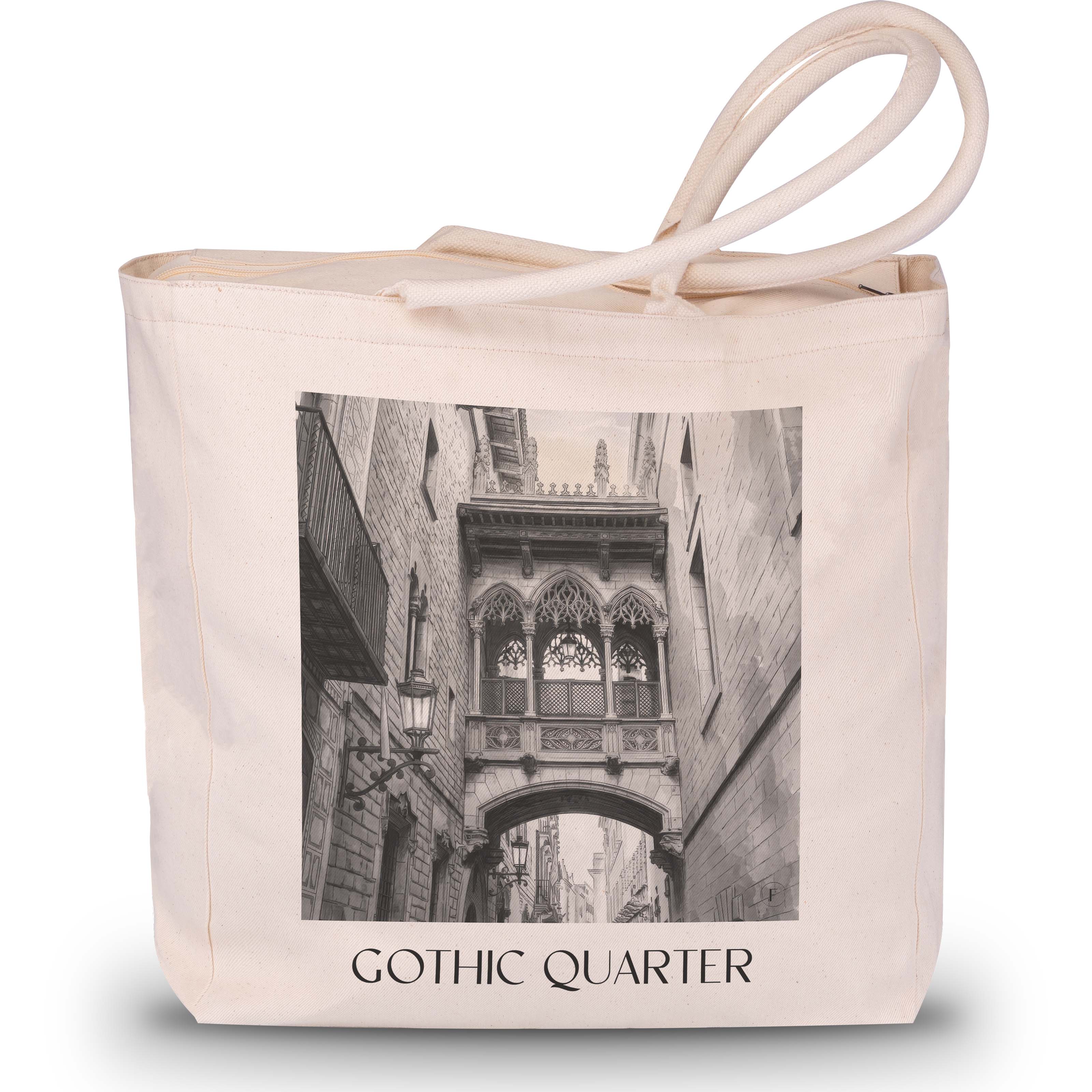 Barri Gòtic Shopping Tasche - Barcelona - Spanien Tote Bag - Einkaufstasche im Aquarell Schwarz-Weiß Stil - favplace