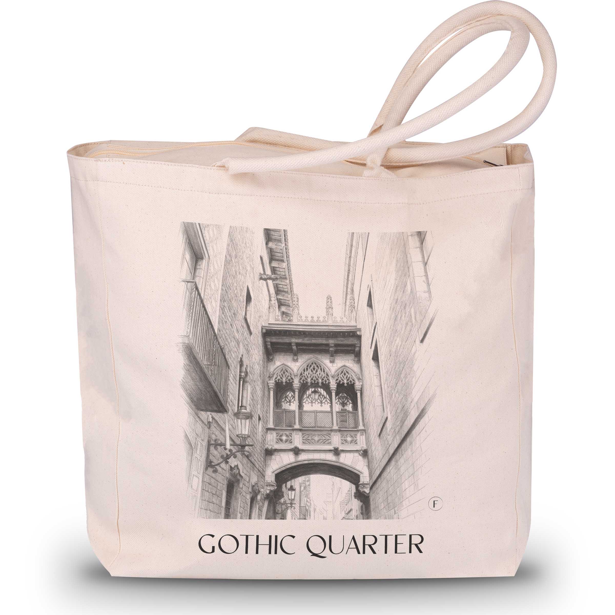 Barri Gòtic Shopping Bag - Barcelona - Spain Tote Bag - Drawing Style Shopping Bag