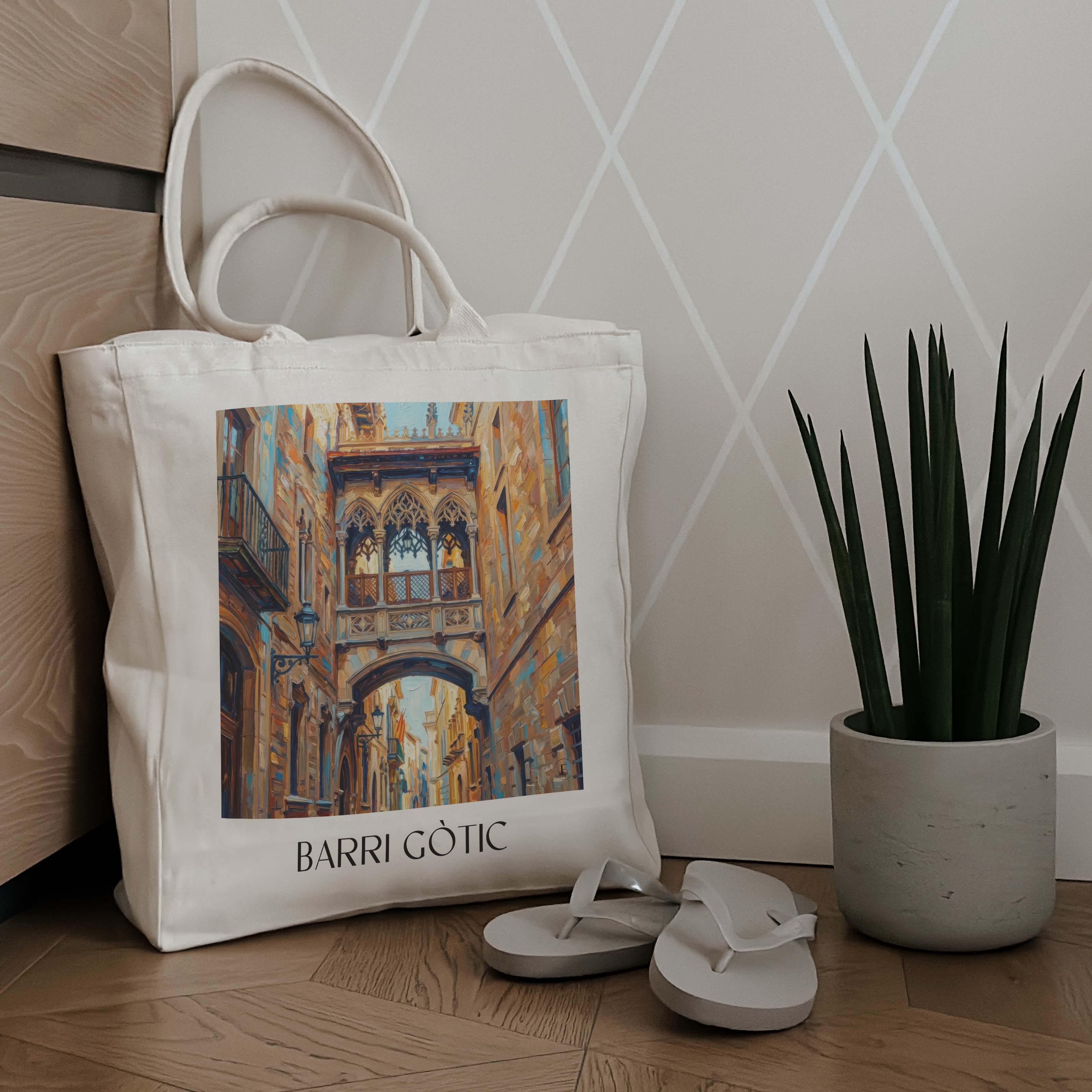 barri-gòtic-barcelona-spanien-einkaufstasche-oil-painting-oelgemaelde