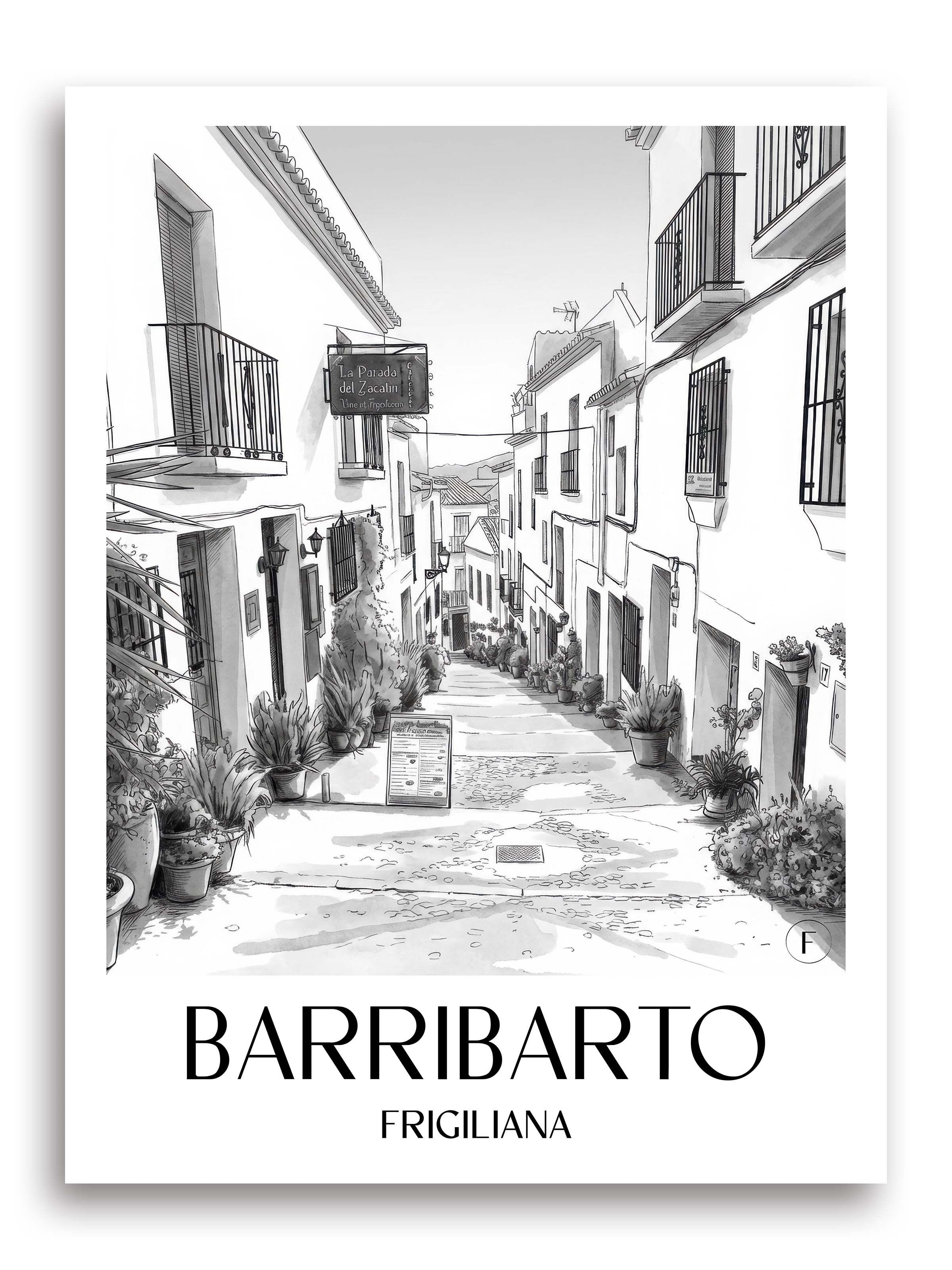 barribarto-frigiliana-spanien-poster-aquarell-schwarz-weiss