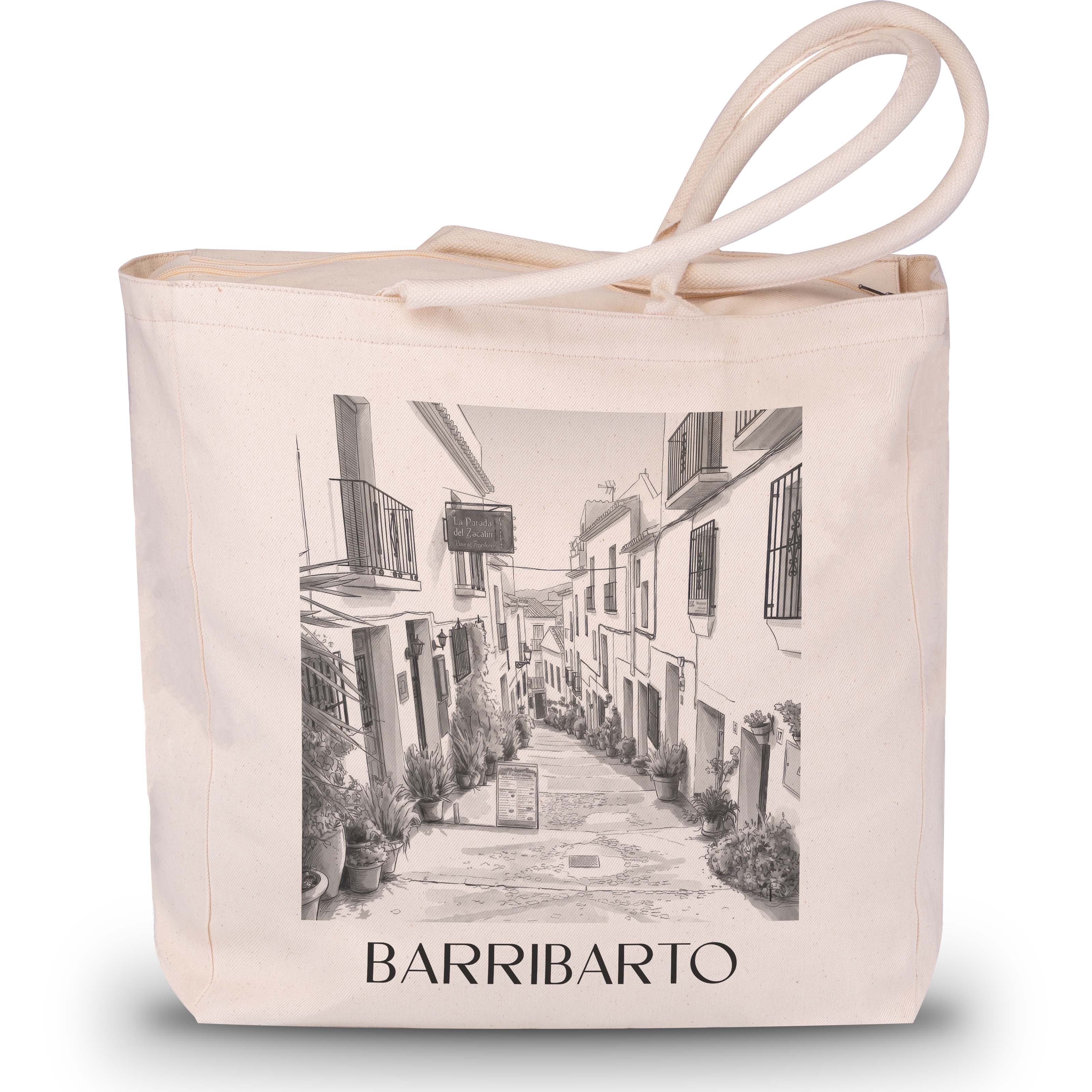 Barribarto Shopping Tasche - Frigiliana - Spanien Tote Bag - Einkaufstasche im Aquarell Schwarz-Weiß Stil - favplace