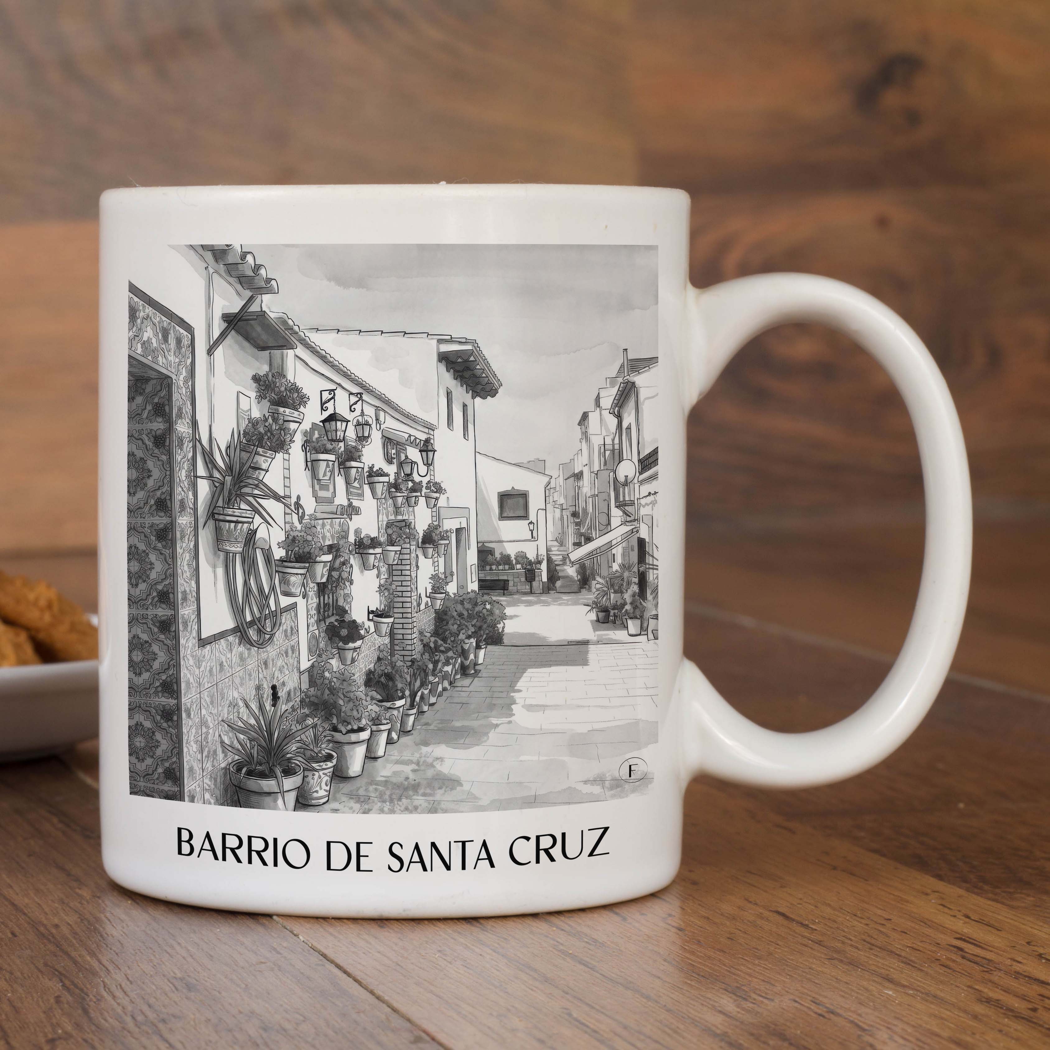 barrio-de-santa-cruz-alicante-spanien-kaffeebecher-aquarell-schwarz-weiss