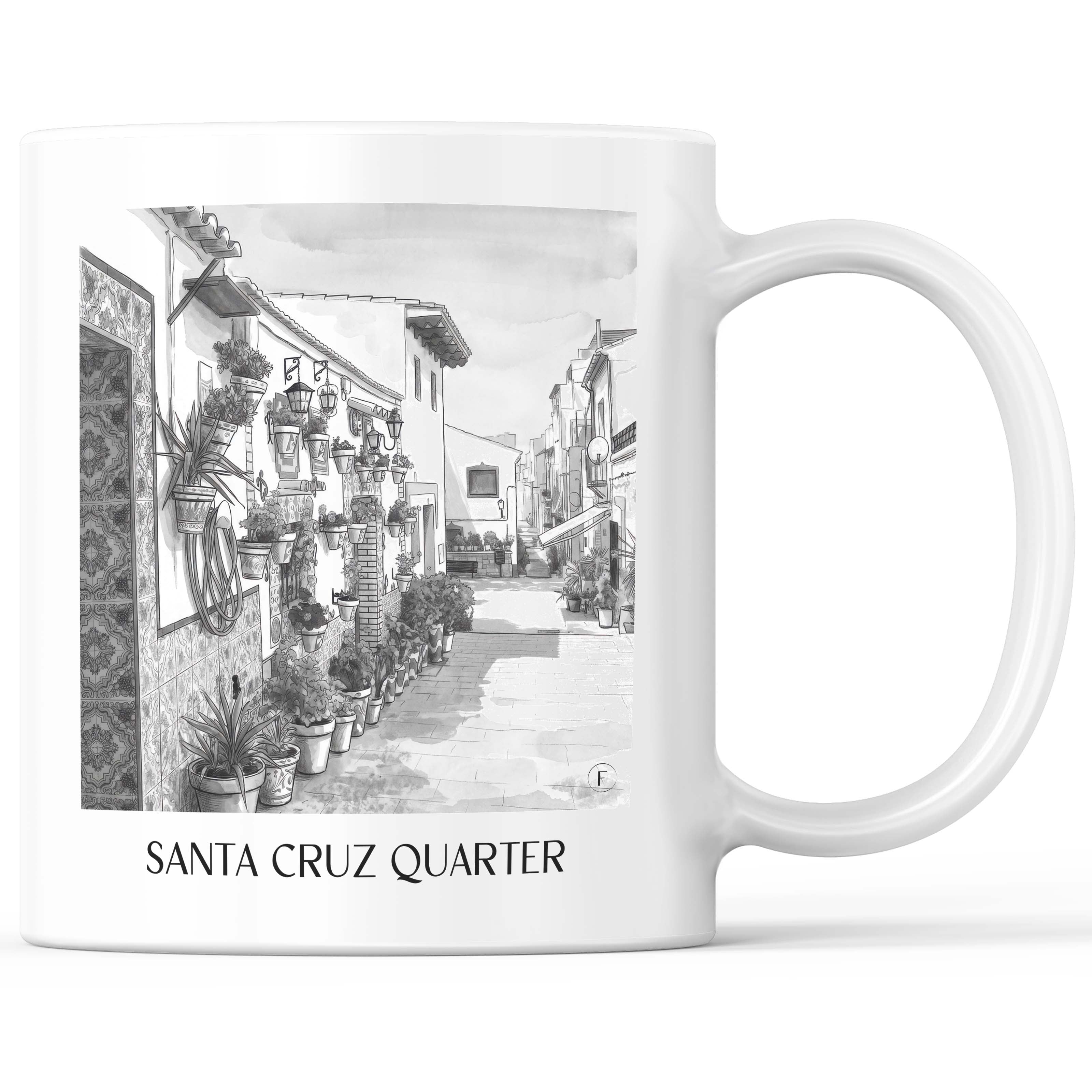 Barrio de Santa Cruz Kaffeebecher - Alicante - Spanien Becher - Kaffeetasse im Aquarell Schwarz-Weiß Stil - favplace