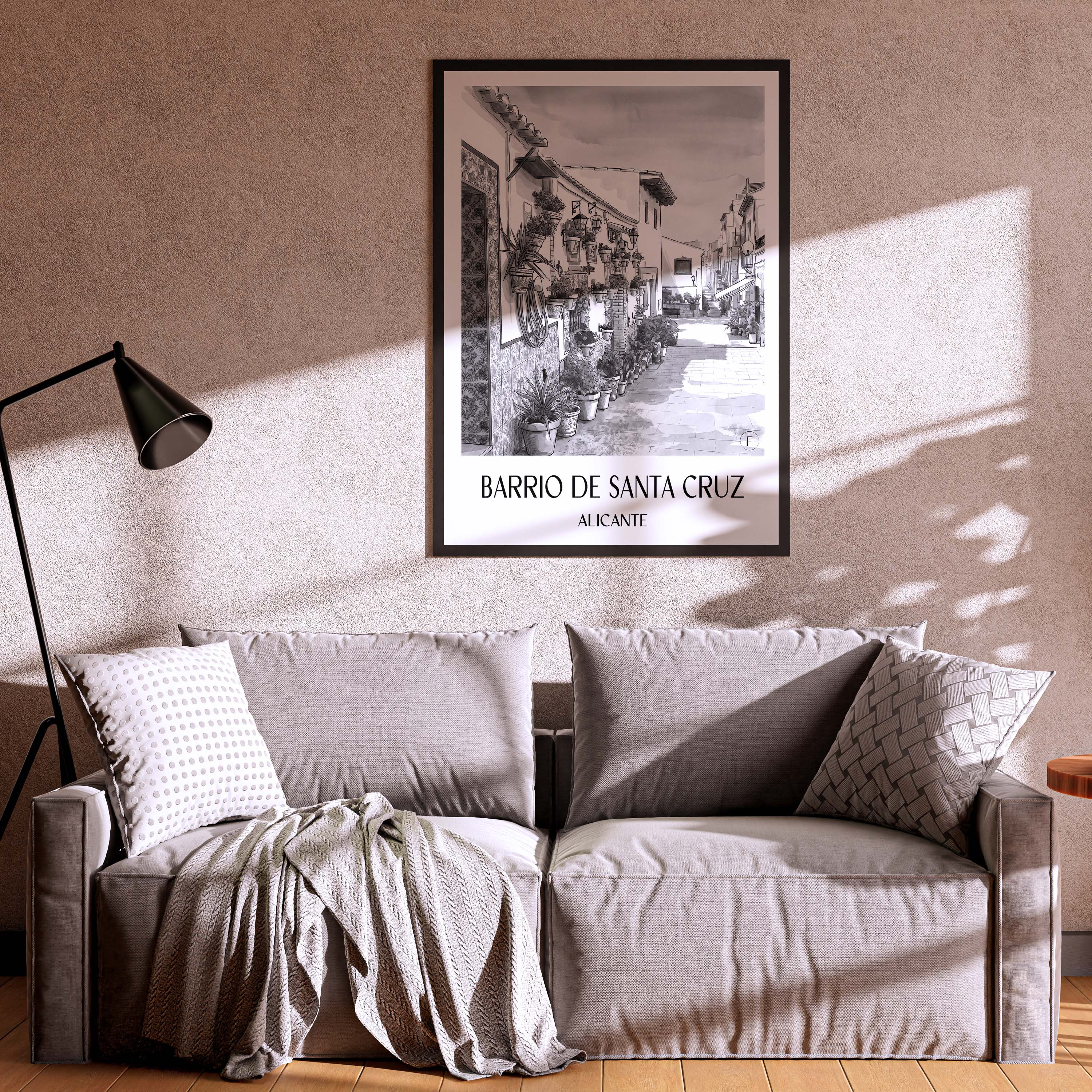 barrio-de-santa-cruz-alicante-spanien-poster-aquarell-schwarz-weiss