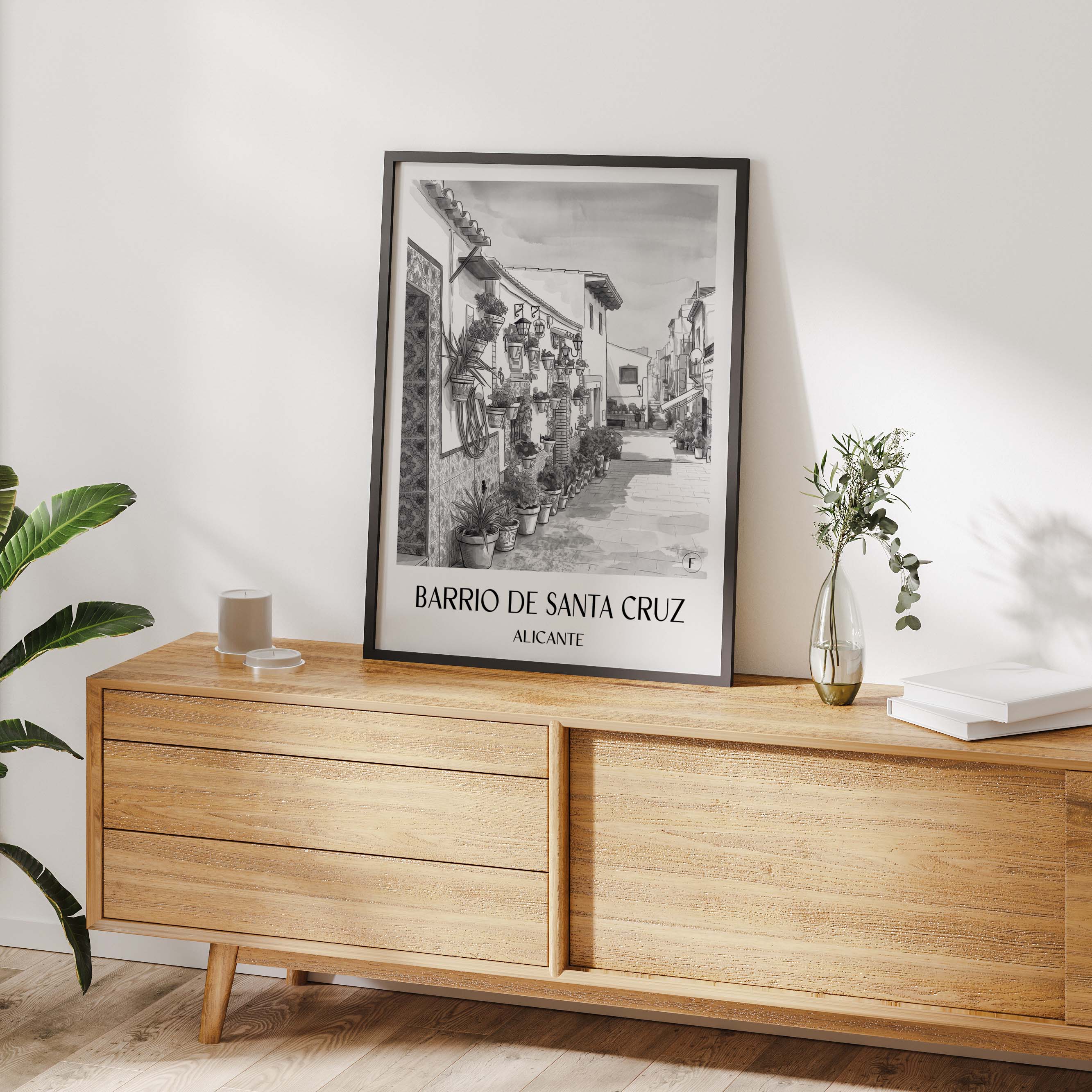 barrio-de-santa-cruz-alicante-spanien-poster-aquarell-schwarz-weiss