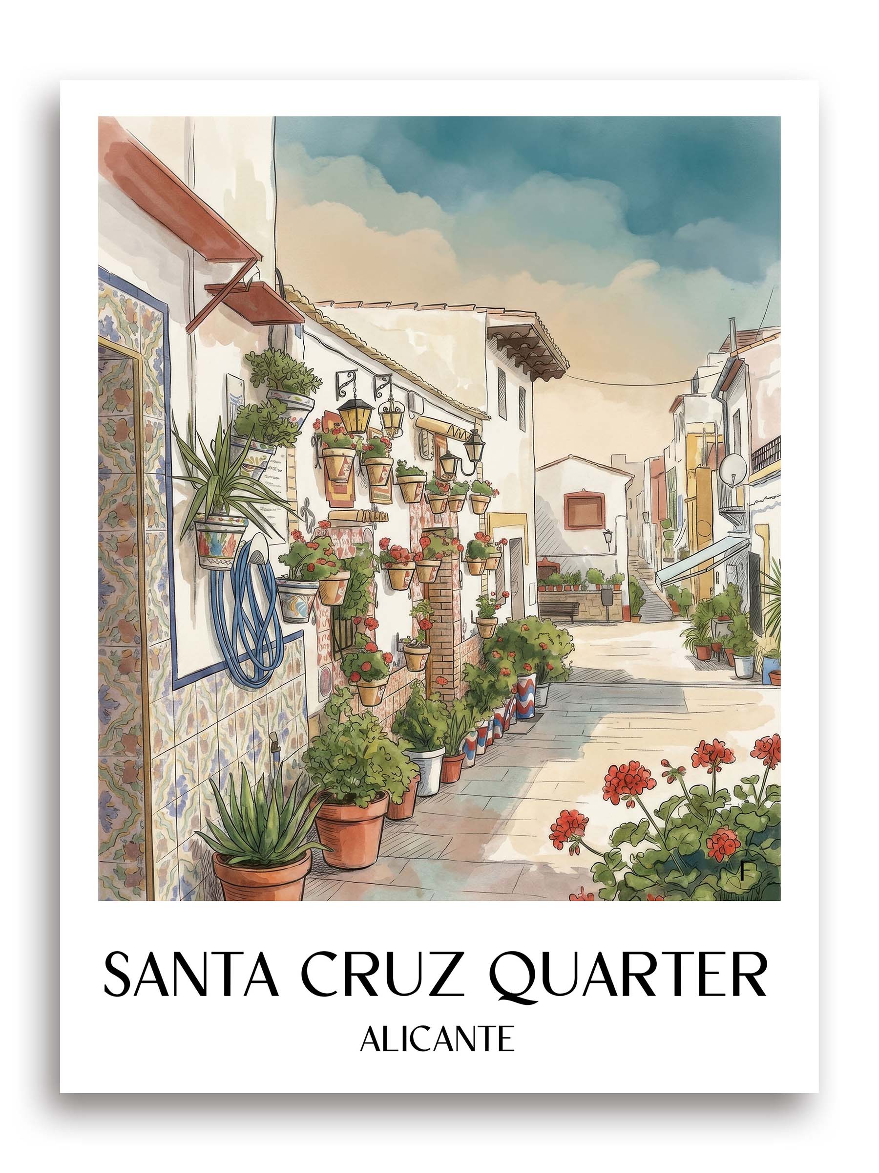 Barrio de Santa Cruz Poster - Alicante - Spanien Kunstdruck - Aquarell von A4 bis A1 - favplace