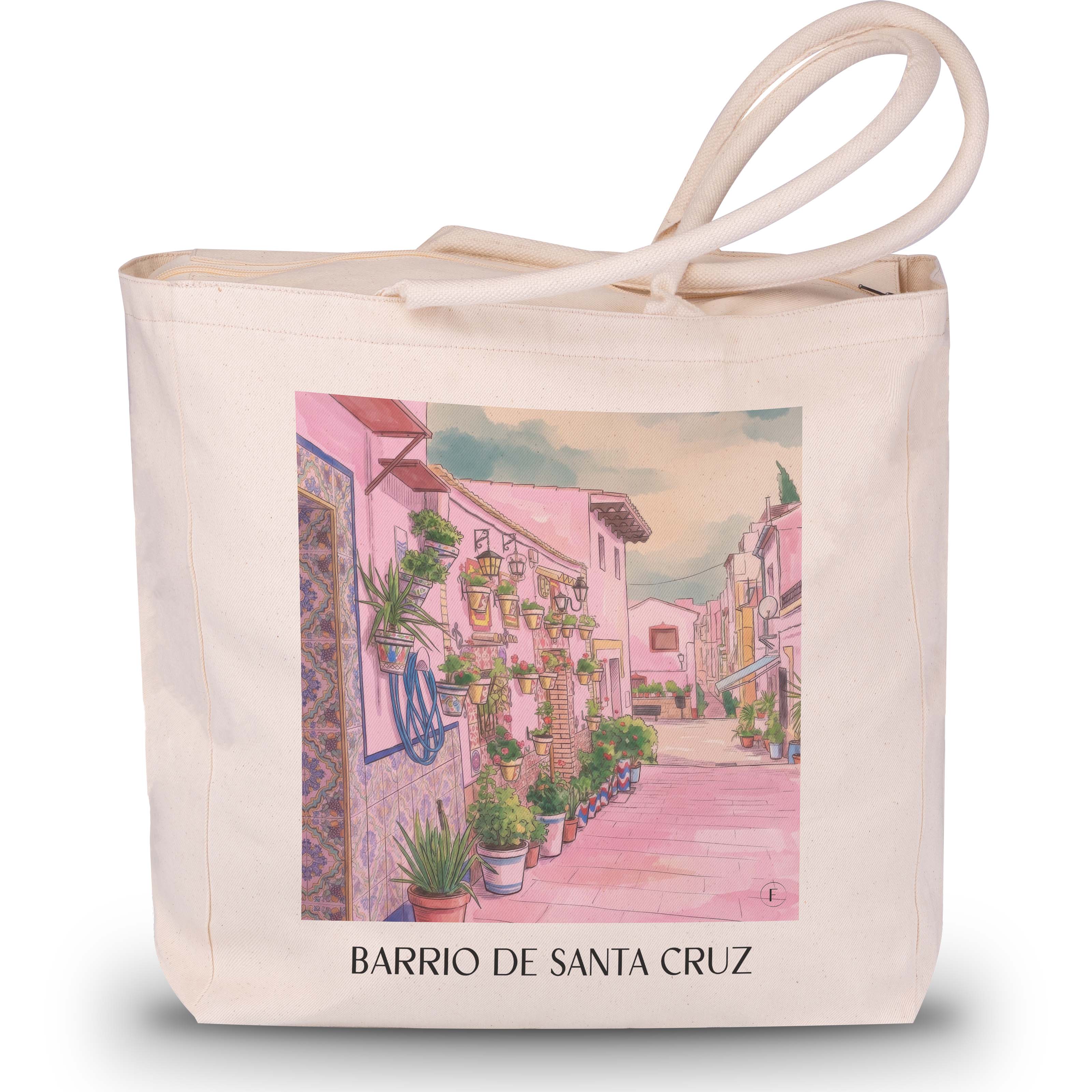 barrio-de-santa-cruz-alicante-spanien-einkaufstasche-aquarell-pink-rosa