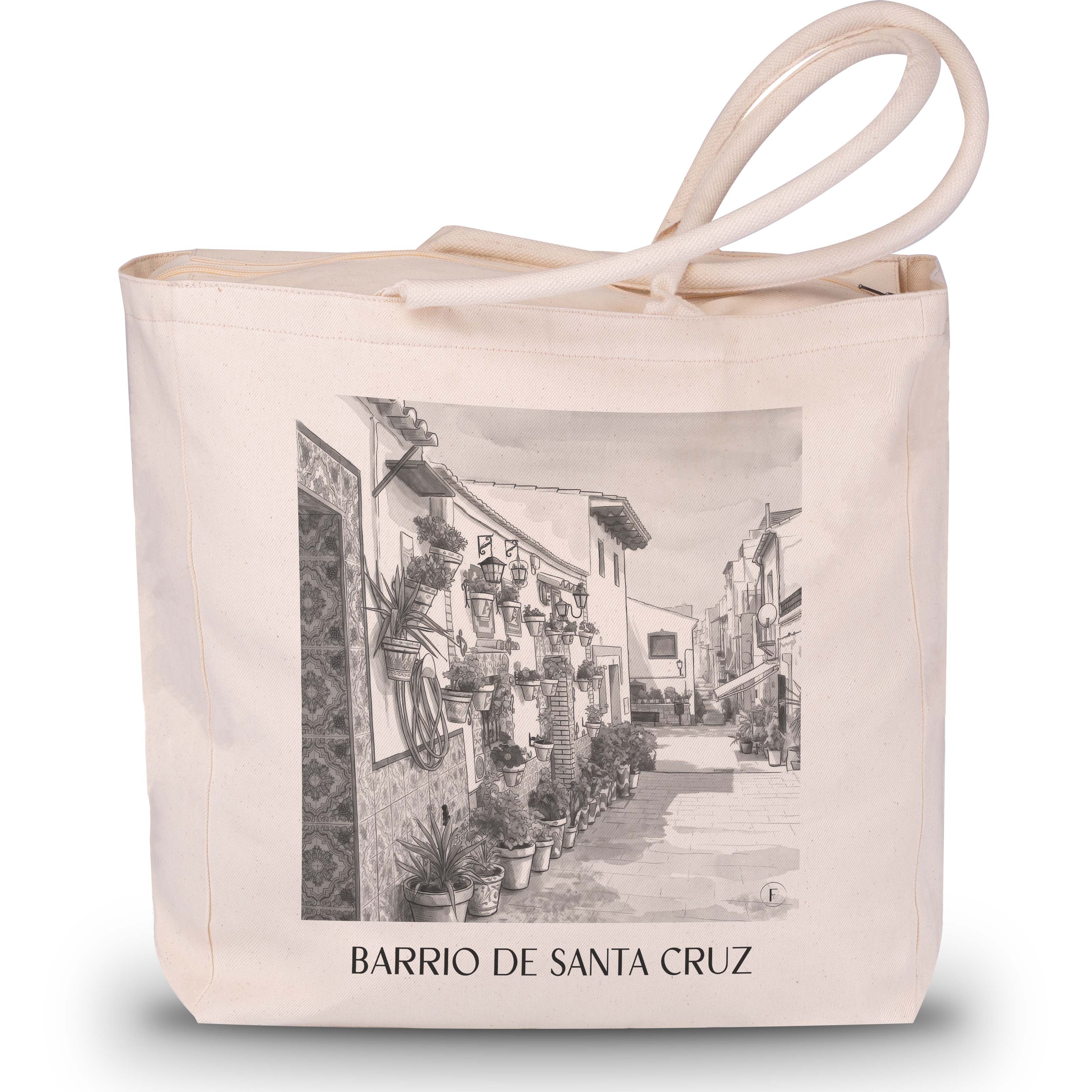 barrio-de-santa-cruz-alicante-spanien-einkaufstasche-aquarell-schwarz-weiss