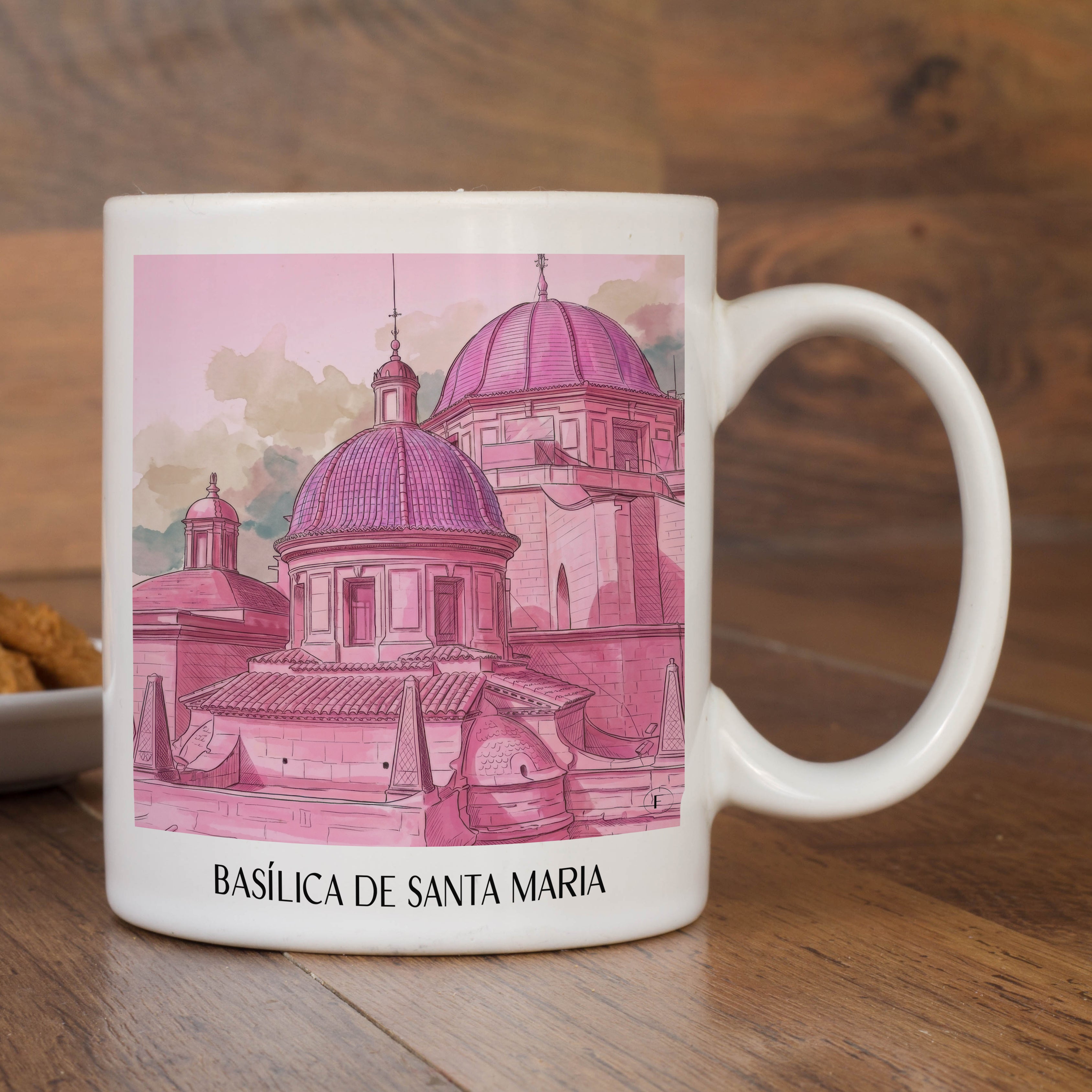 basílica-de-santa-maria-elche-spanien-kaffeebecher-aquarell-pink-rosa