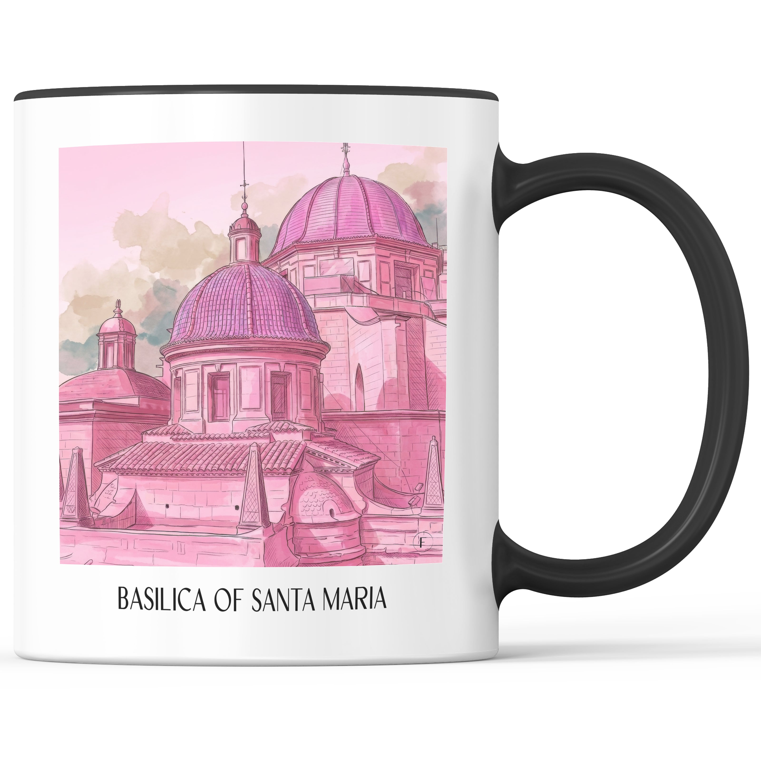Basílica de Santa Maria Kaffeebecher - Elche - Spanien Becher - Kaffeetasse im Aquarell Pink Stil - favplace