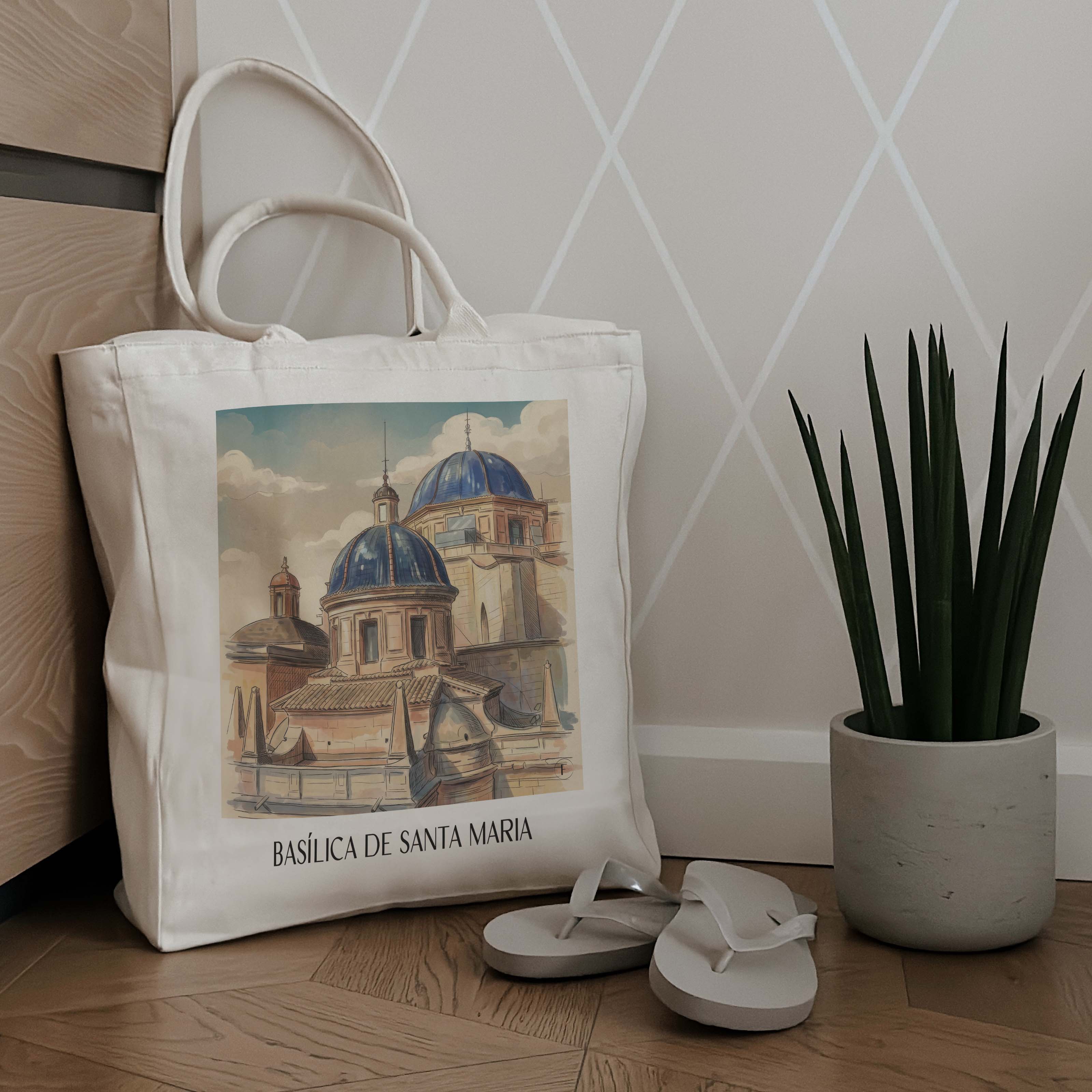 basílica-de-santa-maria-elche-spanien-einkaufstasche-aquarell