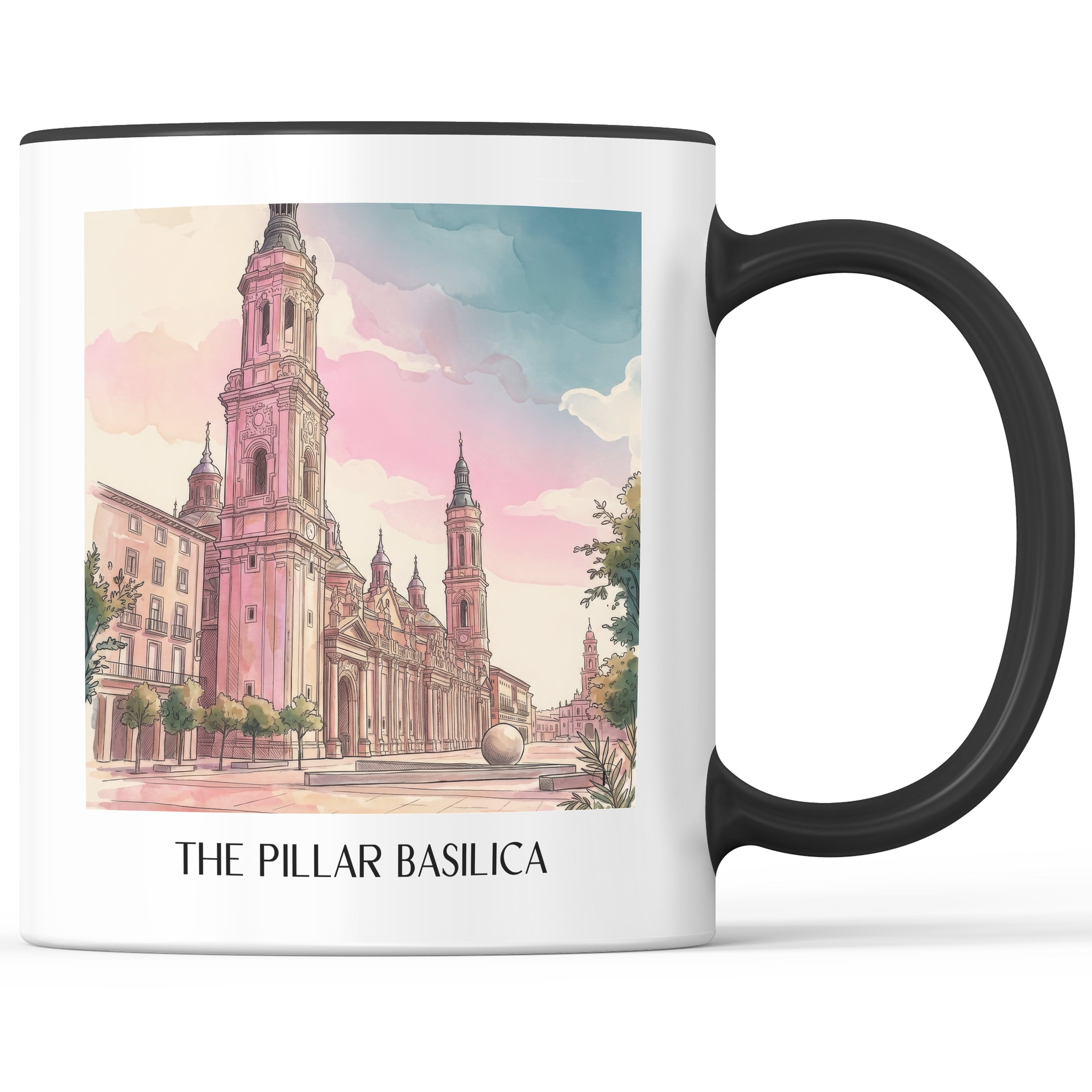Basílica del Pilar Kaffeebecher - Zaragoza - Spanien Becher - Kaffeetasse im Aquarell Pink Stil - favplace