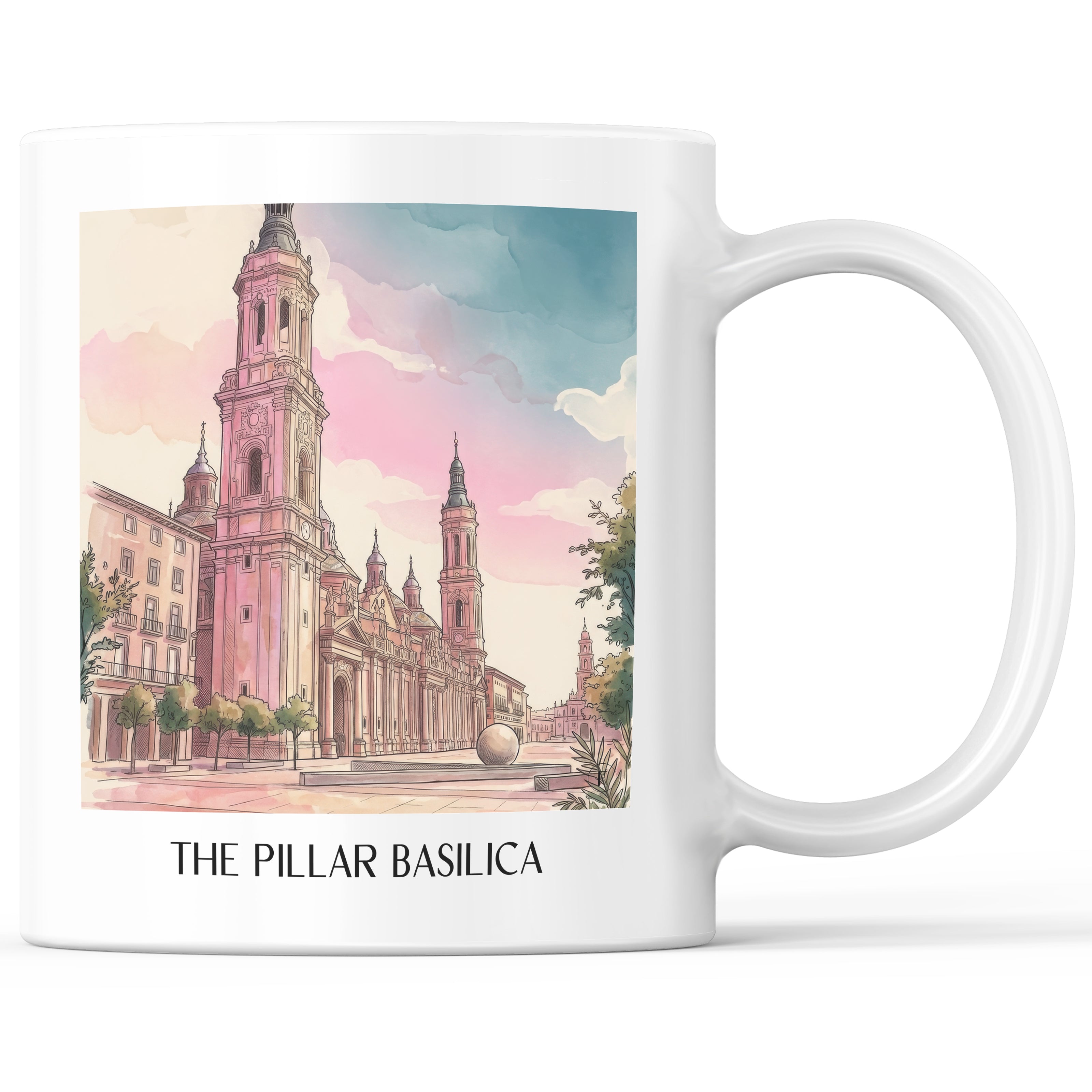 Basílica del Pilar Kaffeebecher - Zaragoza - Spanien Becher - Kaffeetasse im Aquarell Pink Stil - favplace