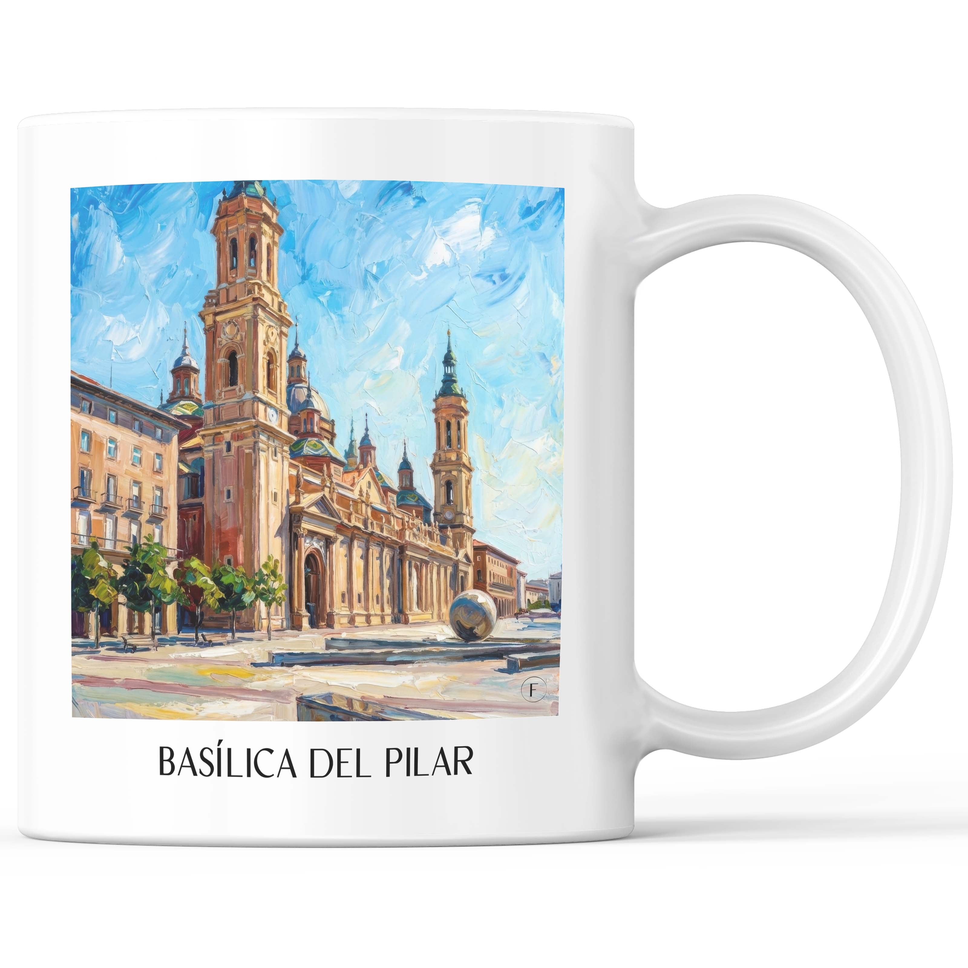 Basílica del Pilar Kaffeebecher - Zaragoza - Spanien Becher - Kaffeetasse im Ölgemälde Stil - favplace