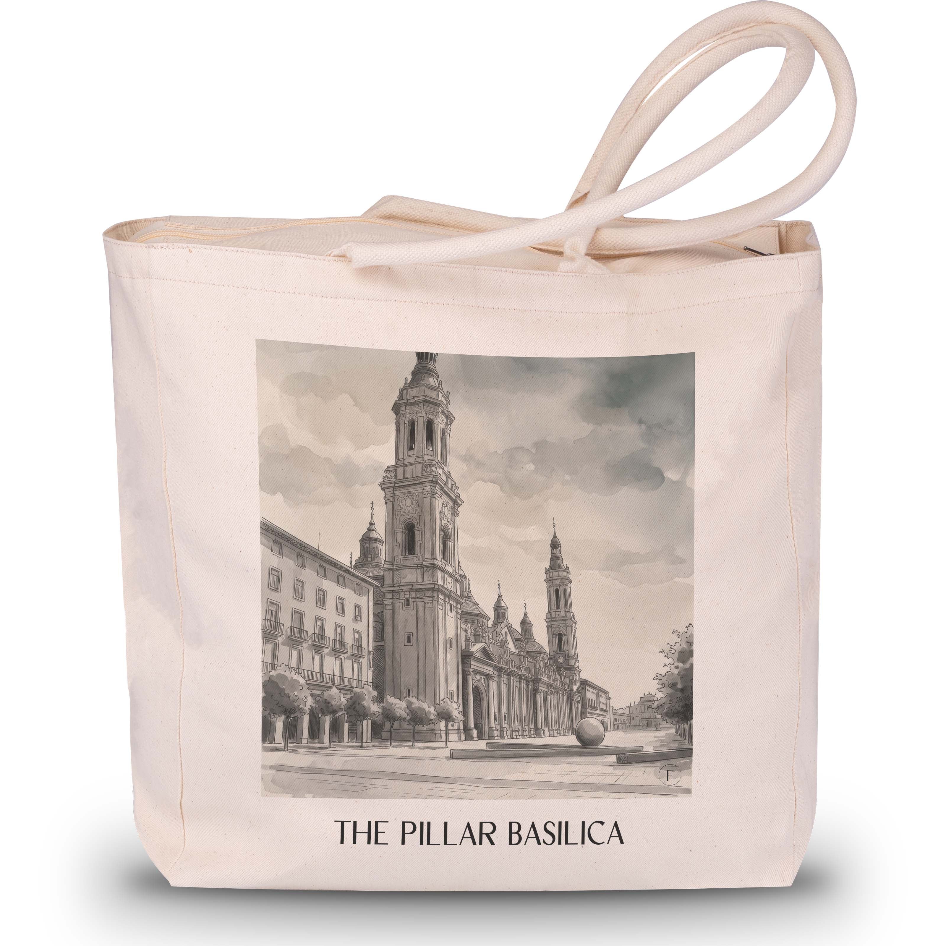 Basílica del Pilar Shopping Tasche - Zaragoza - Spanien Tote Bag - Einkaufstasche im Aquarell Schwarz-Weiß Stil - favplace