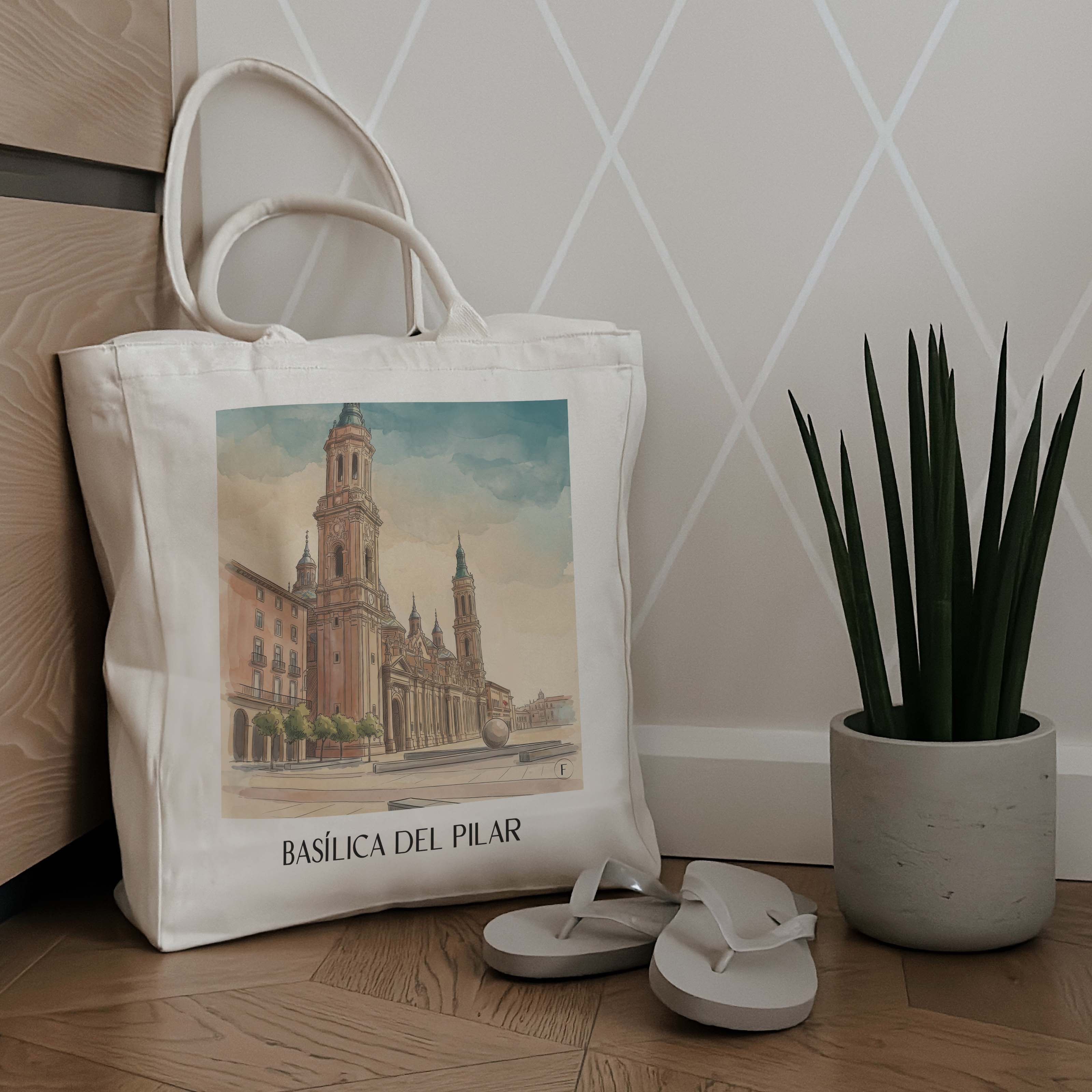 basílica-del-pilar-zaragoza-spanien-einkaufstasche-aquarell