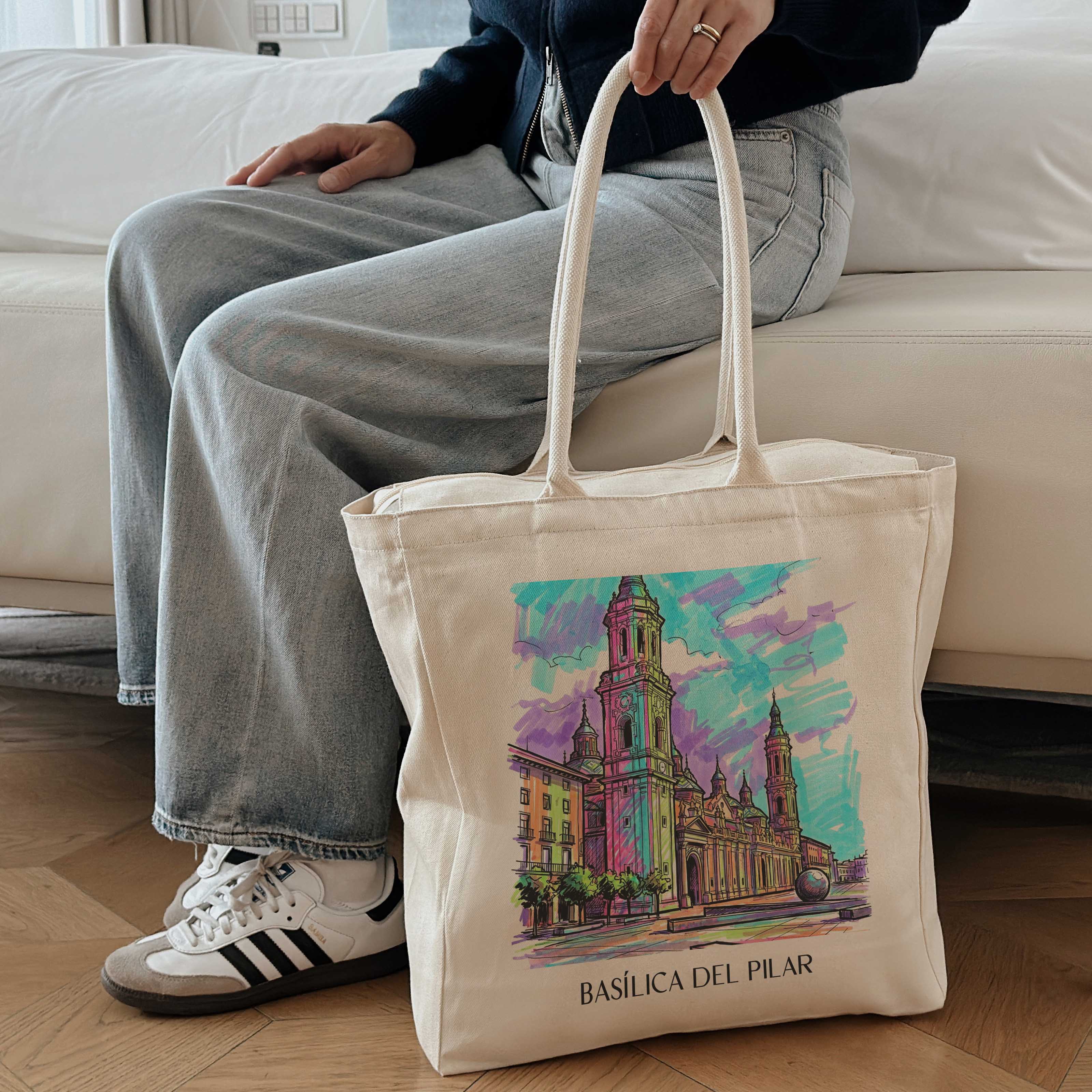 basílica-del-pilar-zaragoza-spanien-einkaufstasche-graffiti