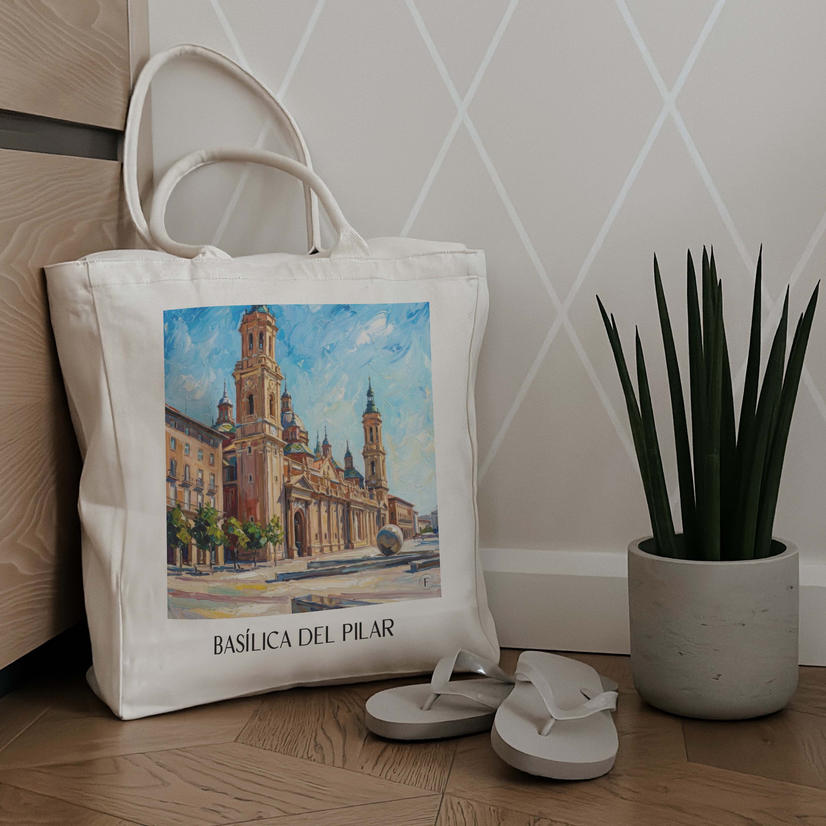 basílica-del-pilar-zaragoza-spanien-einkaufstasche-oil-painting-oelgemaelde