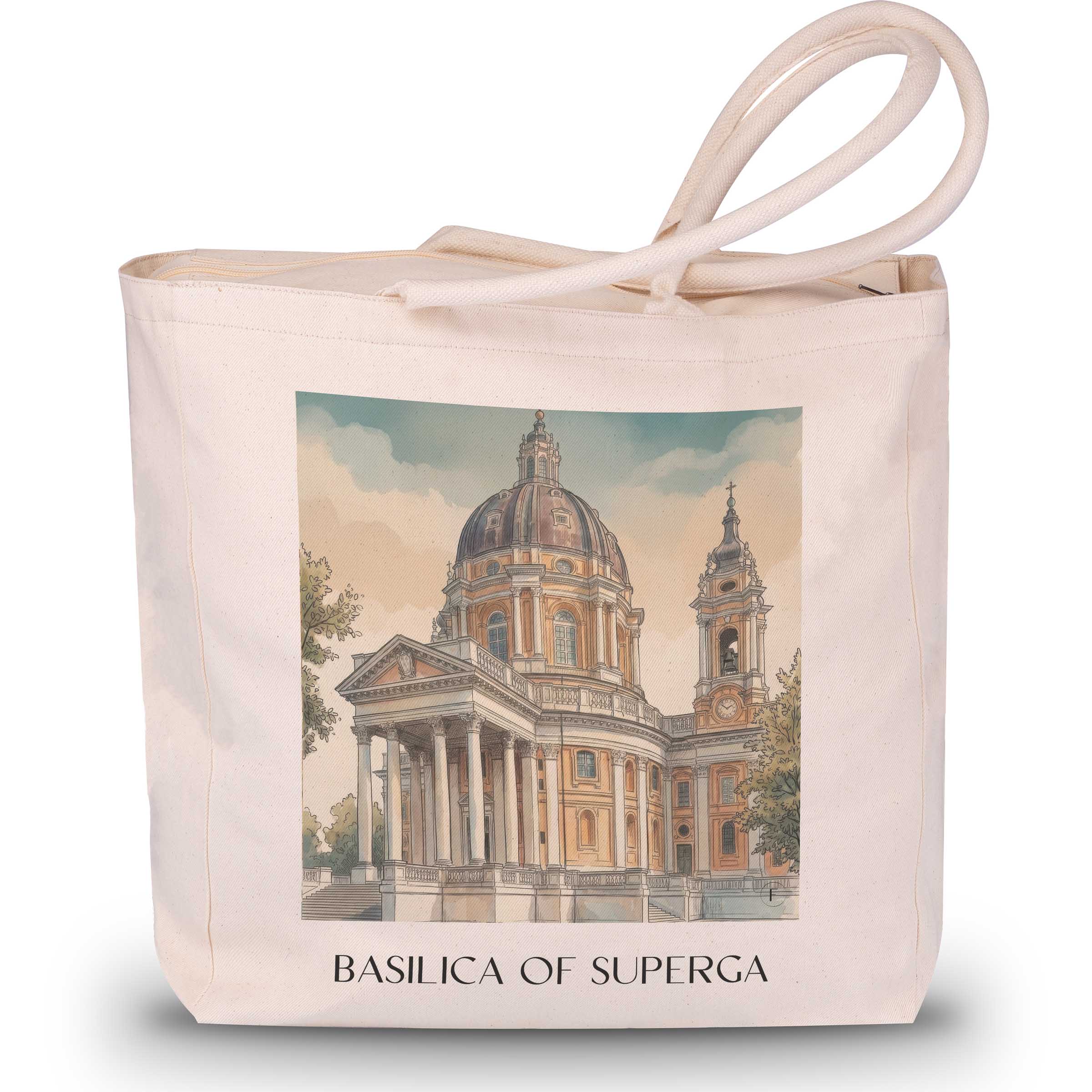 Basilica di Superga Shopping Tasche - Turin - Italien Tote Bag - Einkaufstasche im Aquarell Stil - favplace