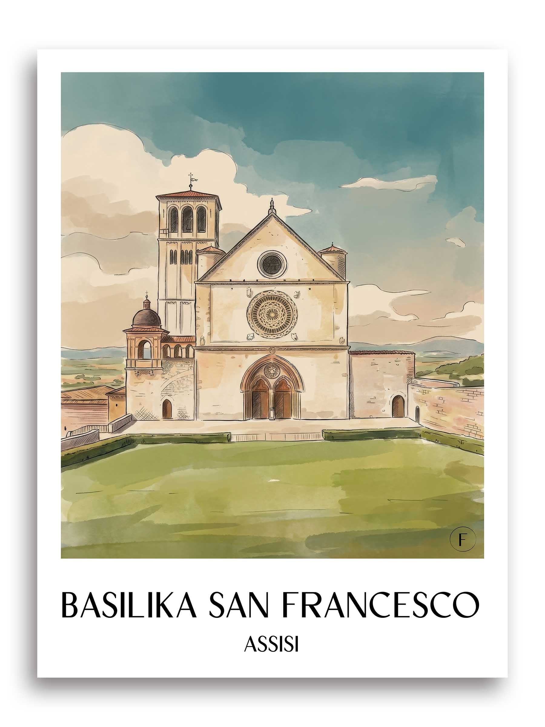 basilika-san-francesco-assisi-italien-poster-aquarell
