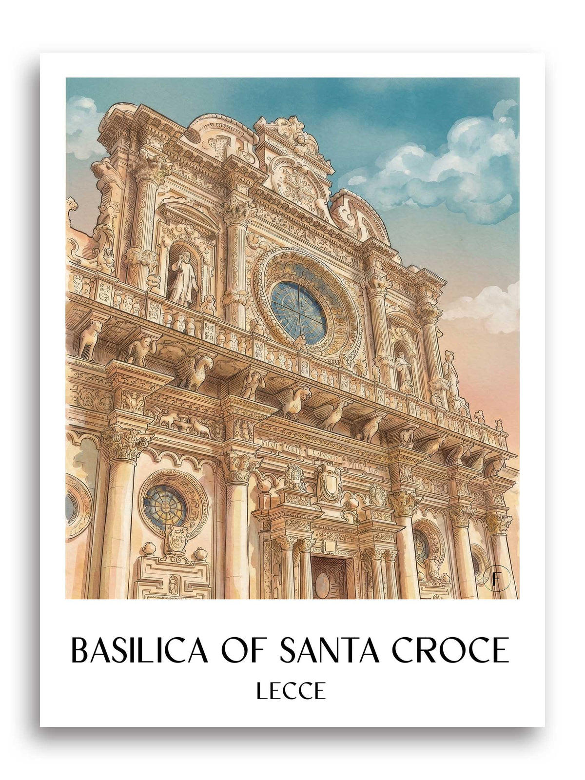 Basilika Santa Croce Poster - Lecce - Italien Kunstdruck - Aquarell von A4 bis A1 - favplace