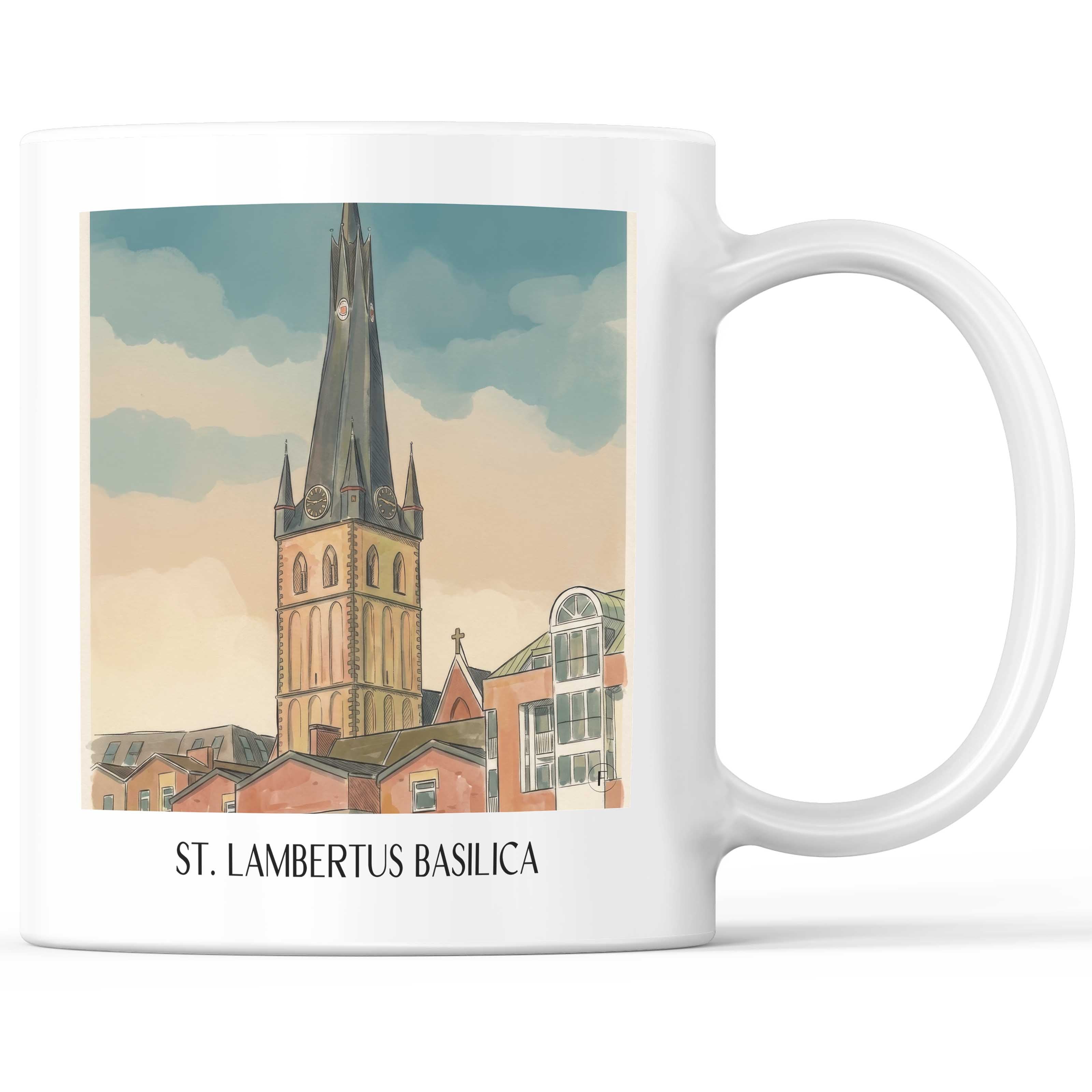 Basilika St. Lambertus Kaffeebecher - Düsseldorf - Deutschland Becher - Kaffeetasse im Aquarell Stil - favplace