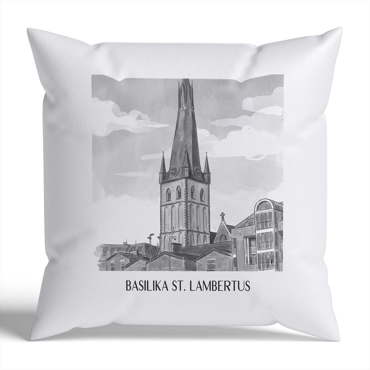 basilika-st.-lambertus-düsseldorf-deutschland-kissenbezug-aquarell-schwarz-weiss